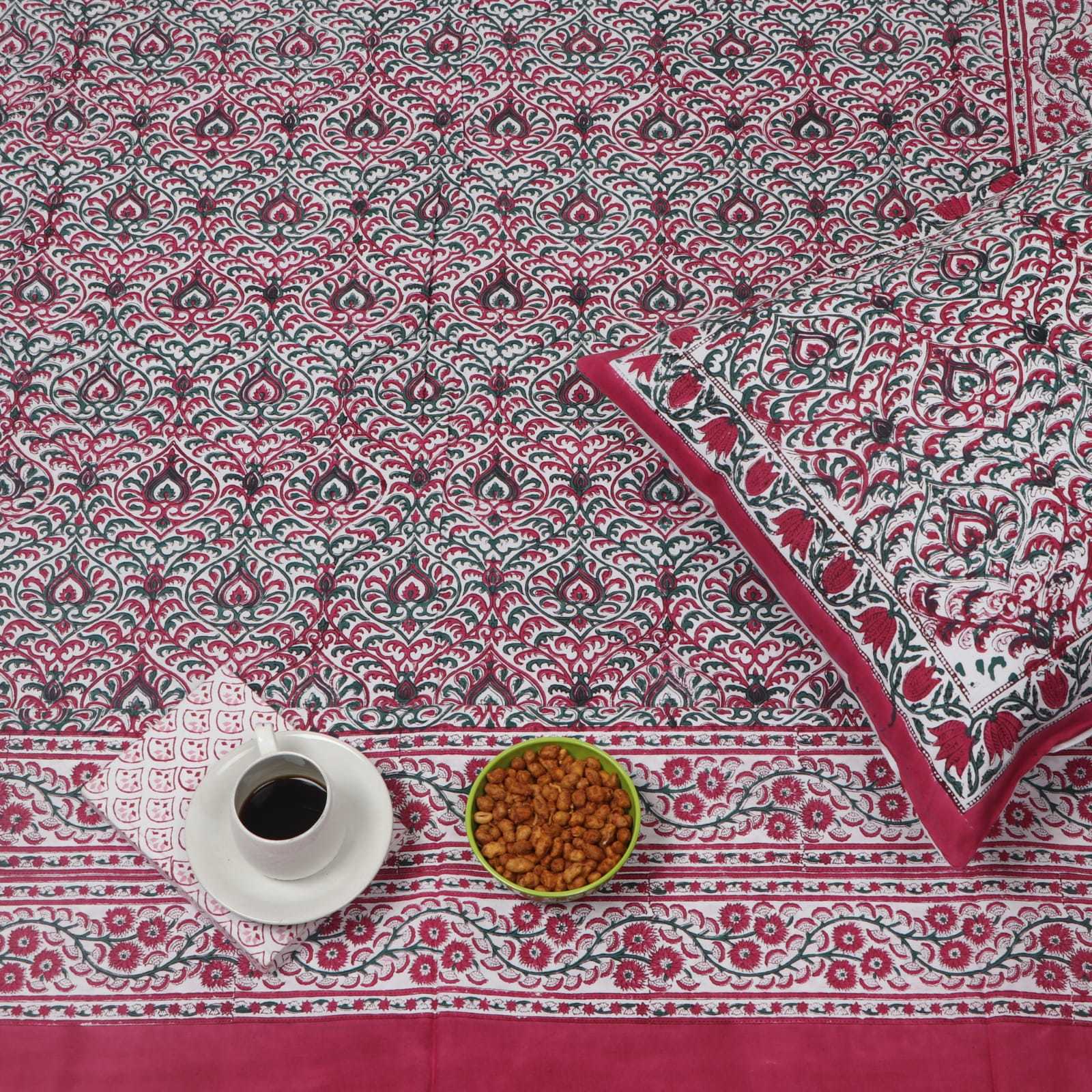 Multicolor Hanblock Printed Cotton Bedsheets