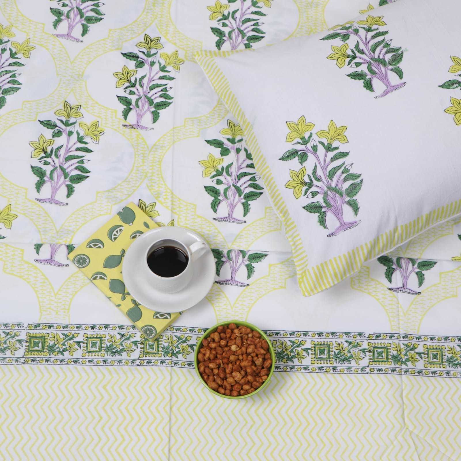 Multicolor Hanblock Printed Cotton Bedsheets