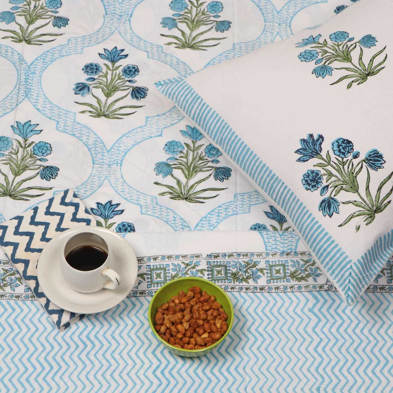 Multicolor Hanblock Printed Cotton Bedsheets