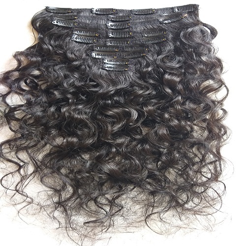 Clip-in Natural Black Steamed Afro Kinky Curly Clip In Hair Extensions