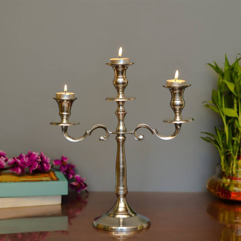 Solid Brass Silver Shining Candle Holder