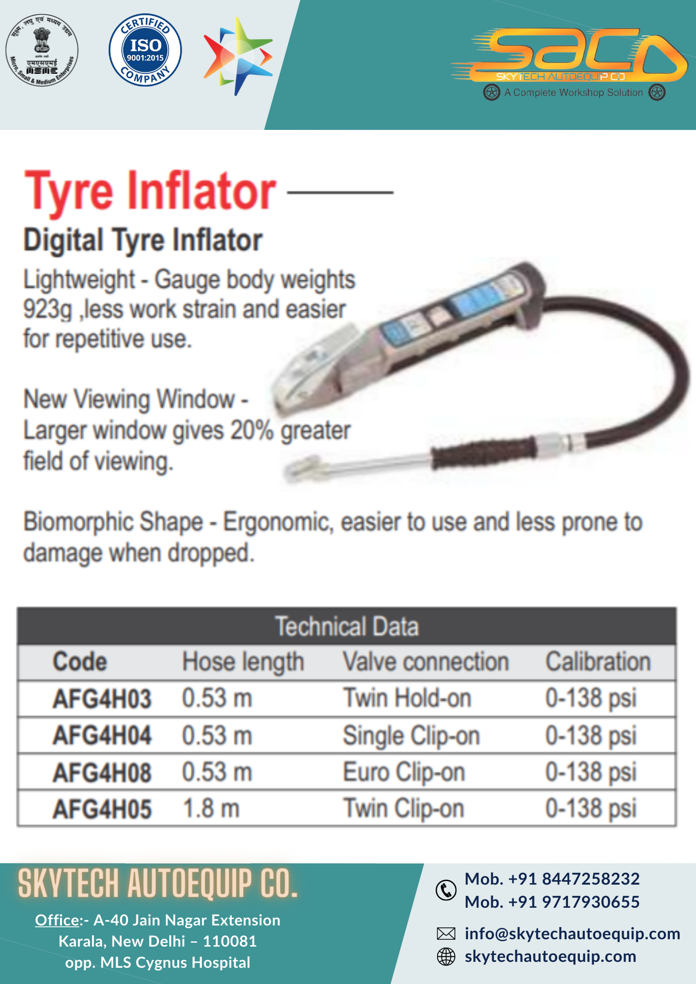 Digital Tyre Inflator - Robust Aluminium Body, Protective Rubber Bumper | Lightweight Design, Three Calibration Units (Psi, Bar, Kpa), 1-year Warranty