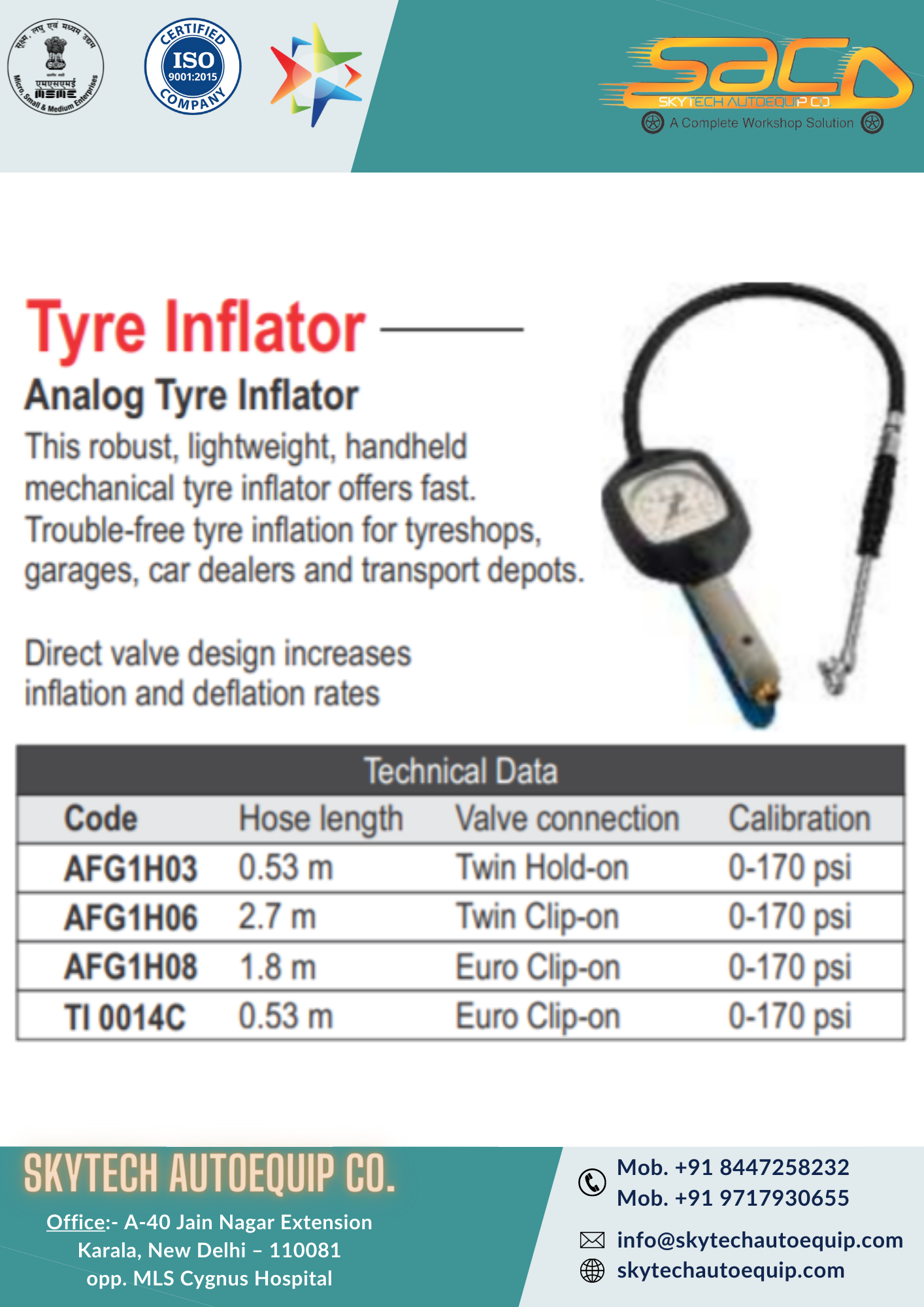 Analog Tyre Inflator - Lightweight Handheld Design, Fast Inflation For Tyreshops And Garages | Direct Valve For Optimal Inflation And Deflation Rates, 1-year Warranty
