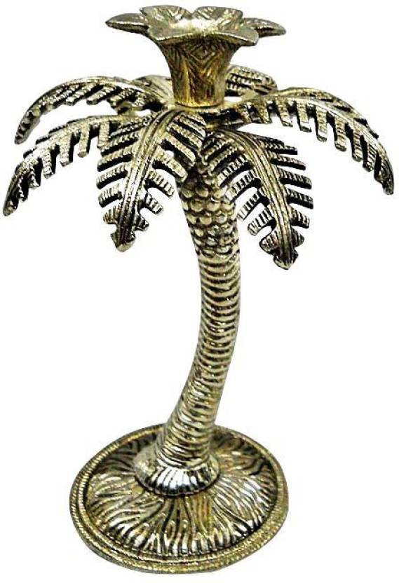 Brass Palm Tree Candle Holder With Base