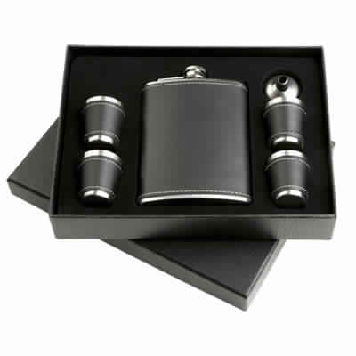 Brown Leather Bar Kit - Stainless Steel with 6 oz Capacity, Brown Color | Portable Travel Kit with Flask, Lightweight Design, Custom Logo Imprint Available