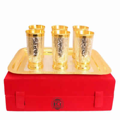 250 Ml गोल्ड पॉलिश सिल्वर प्लेटेड 6 ग्लास टम्बलर कप