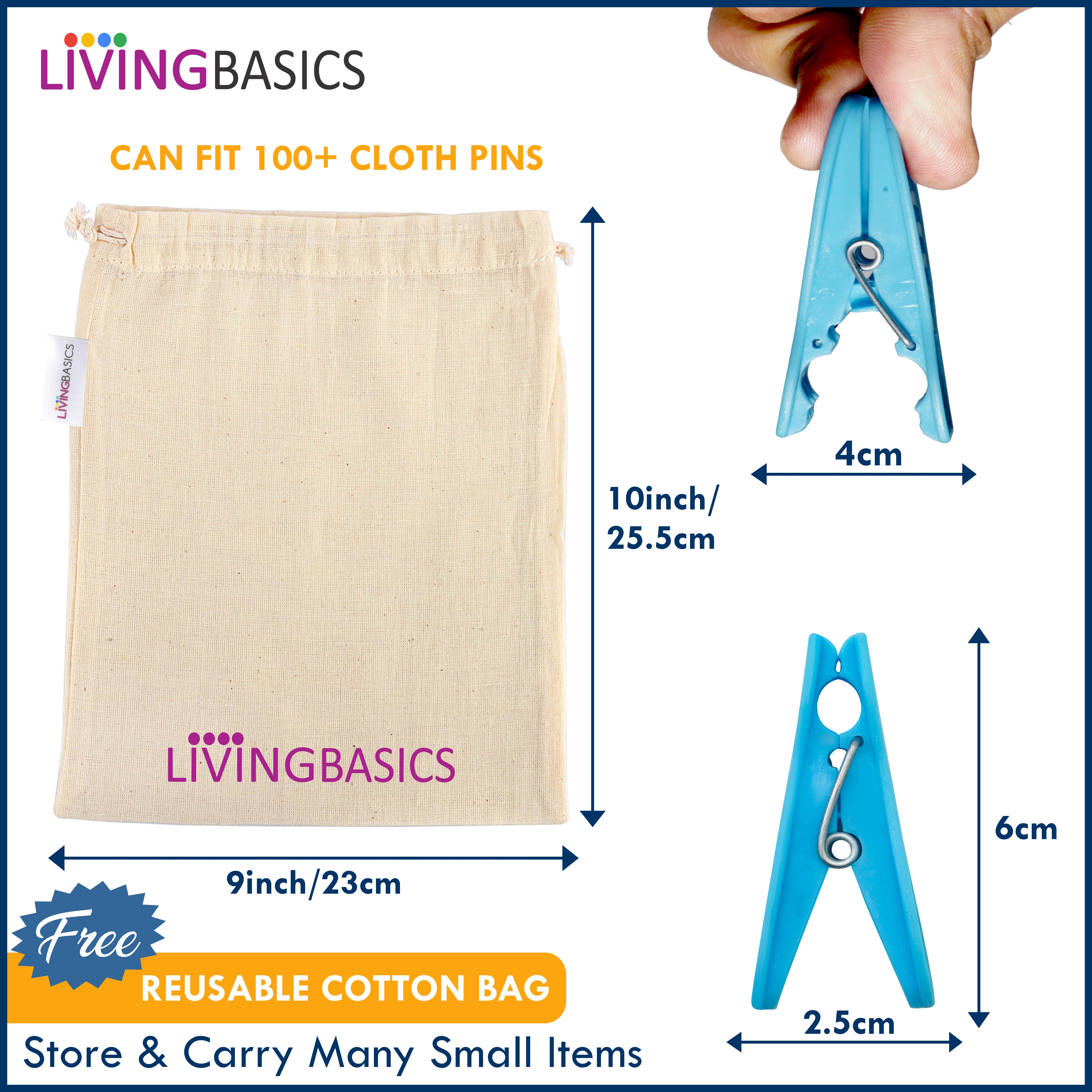 Plastic Cloth Clipper - Heavy Duty Plastic, Medium Size, Multi-colour | Easy Grip, Durable Design, 24 Cloth Clips With Free Storage Bag