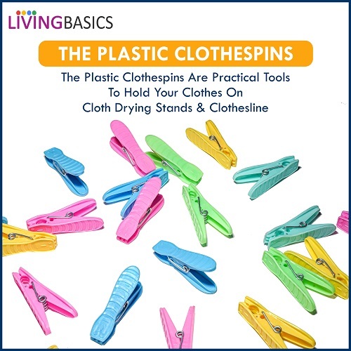 Plastic Cloth Clipper - Heavy Duty Plastic, Medium Size, Multi-colour | Easy Grip, Durable Design, 24 Cloth Clips With Free Storage Bag