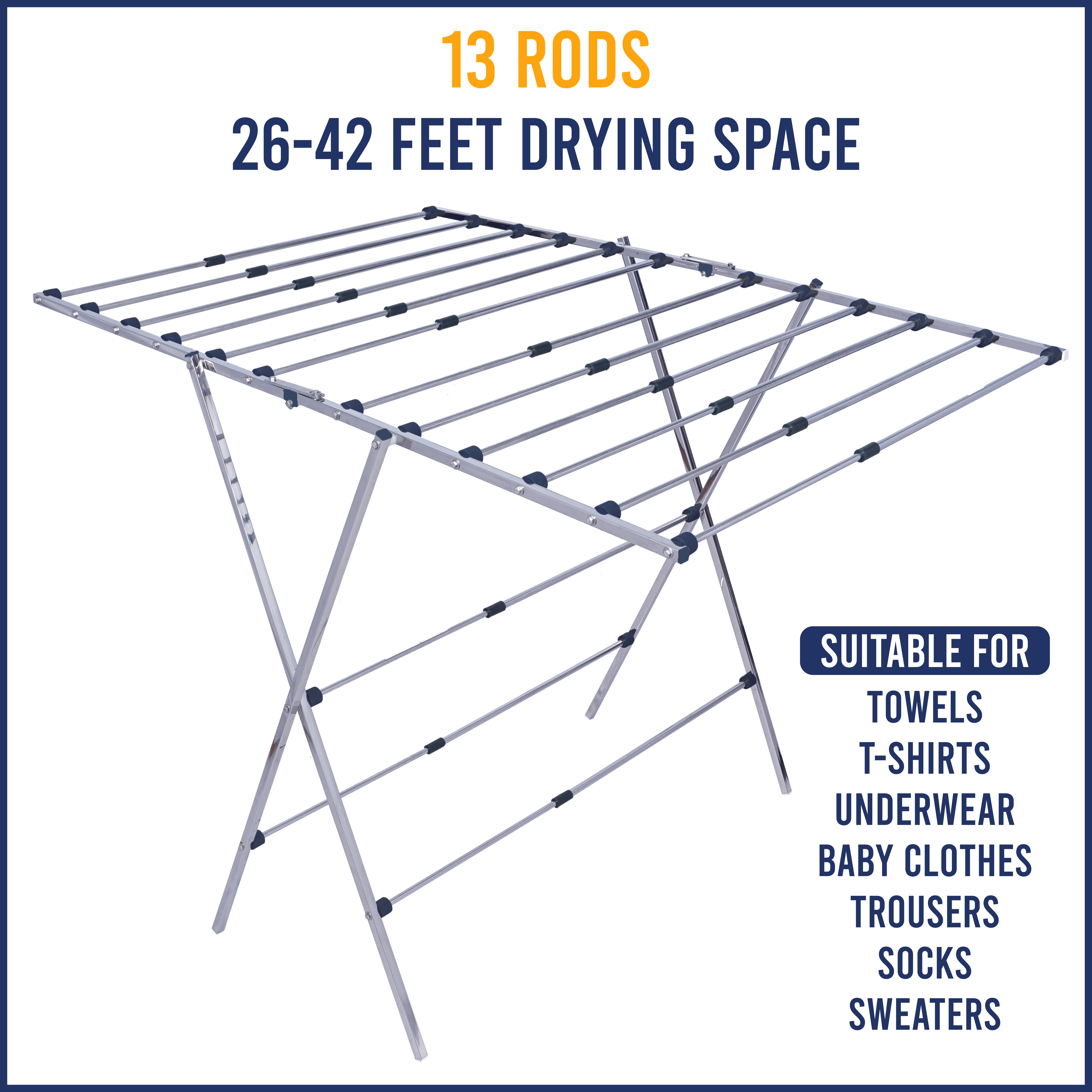 Ss Cloth Drying Stand - Stainless Steel, Large 100x74x107 Cm | Expandable & Foldable Design, 11 Rust-free Rods, Ideal For Indoor/outdoor Use