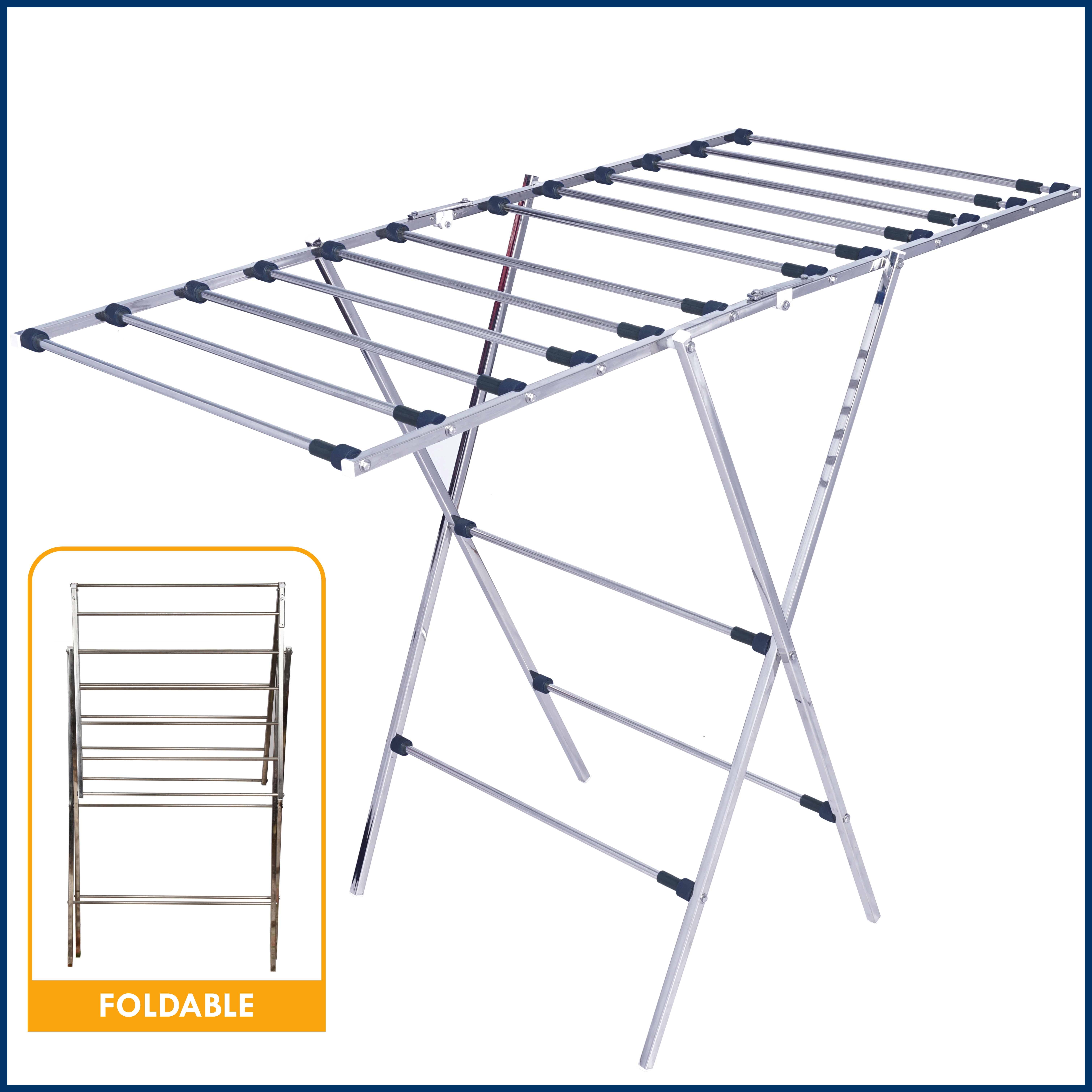 Ss Cloth Drying Stand - Stainless Steel, Large 100x74x107 Cm | Expandable & Foldable Design, 11 Rust-free Rods, Ideal For Indoor/outdoor Use
