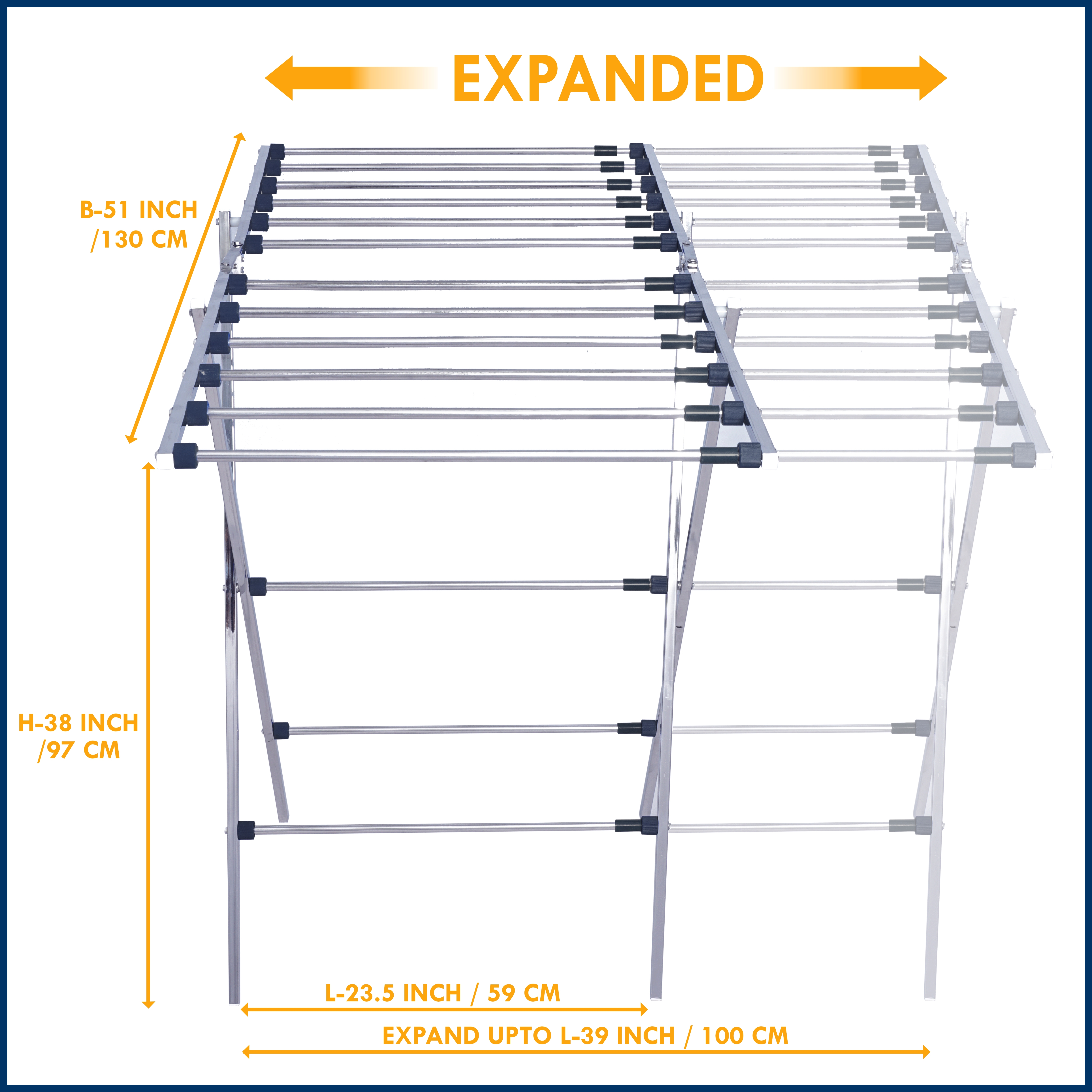 Ss Cloth Drying Stand - Stainless Steel, Large 100x74x107 Cm | Expandable & Foldable Design, 11 Rust-free Rods, Ideal For Indoor/outdoor Use