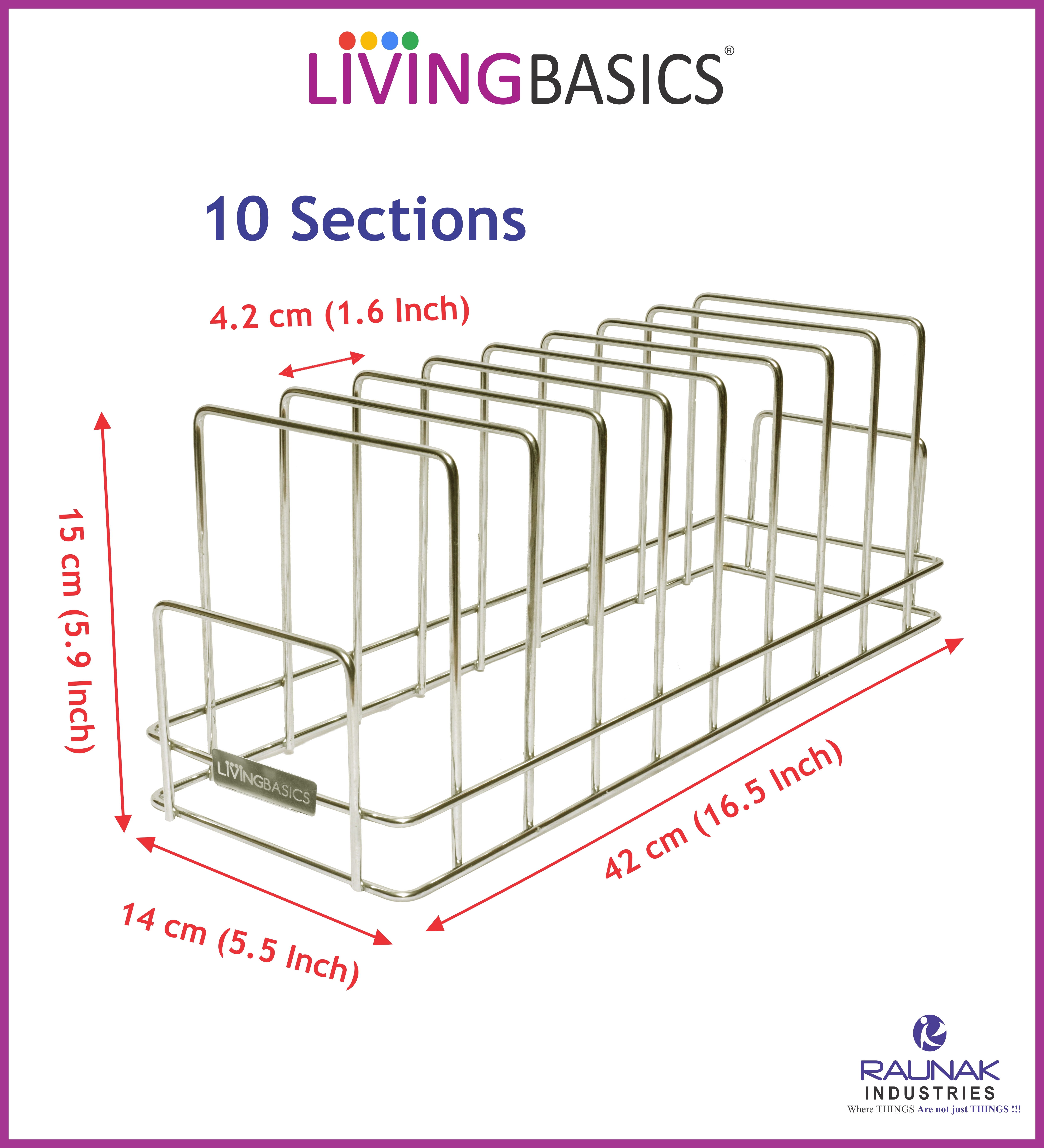 Stainless Steel Dish Racks - Small Size, Stainless Silver Color | 10 Sections Square Shape Organizer Rack For Pots, Pans, And Lids