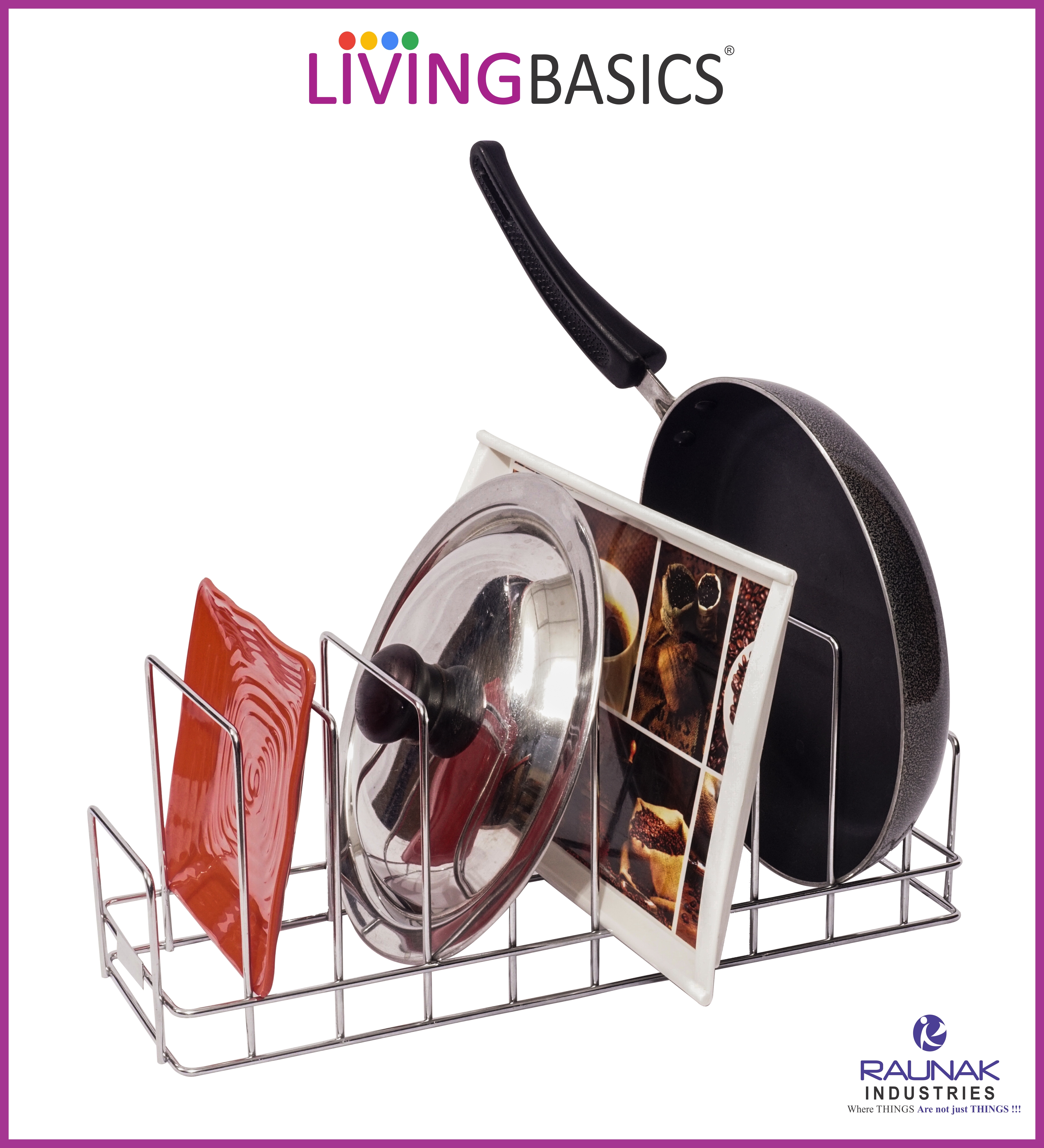 Stainless Steel Dish Racks - Small Size, Stainless Silver Color | 10 Sections Square Shape Organizer Rack For Pots, Pans, And Lids