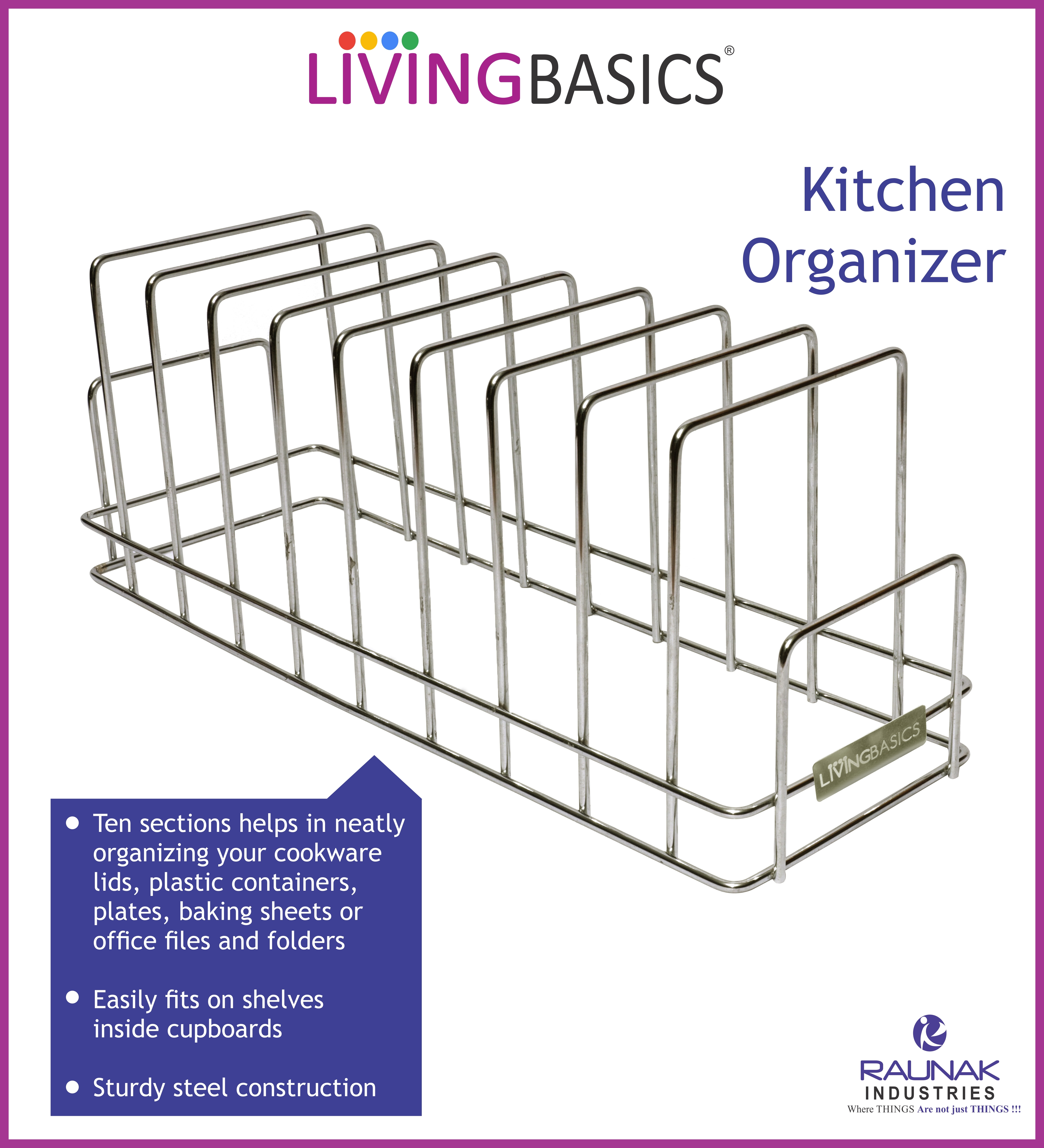 Stainless Steel Dish Racks - Small Size, Stainless Silver Color | 10 Sections Square Shape Organizer Rack For Pots, Pans, And Lids