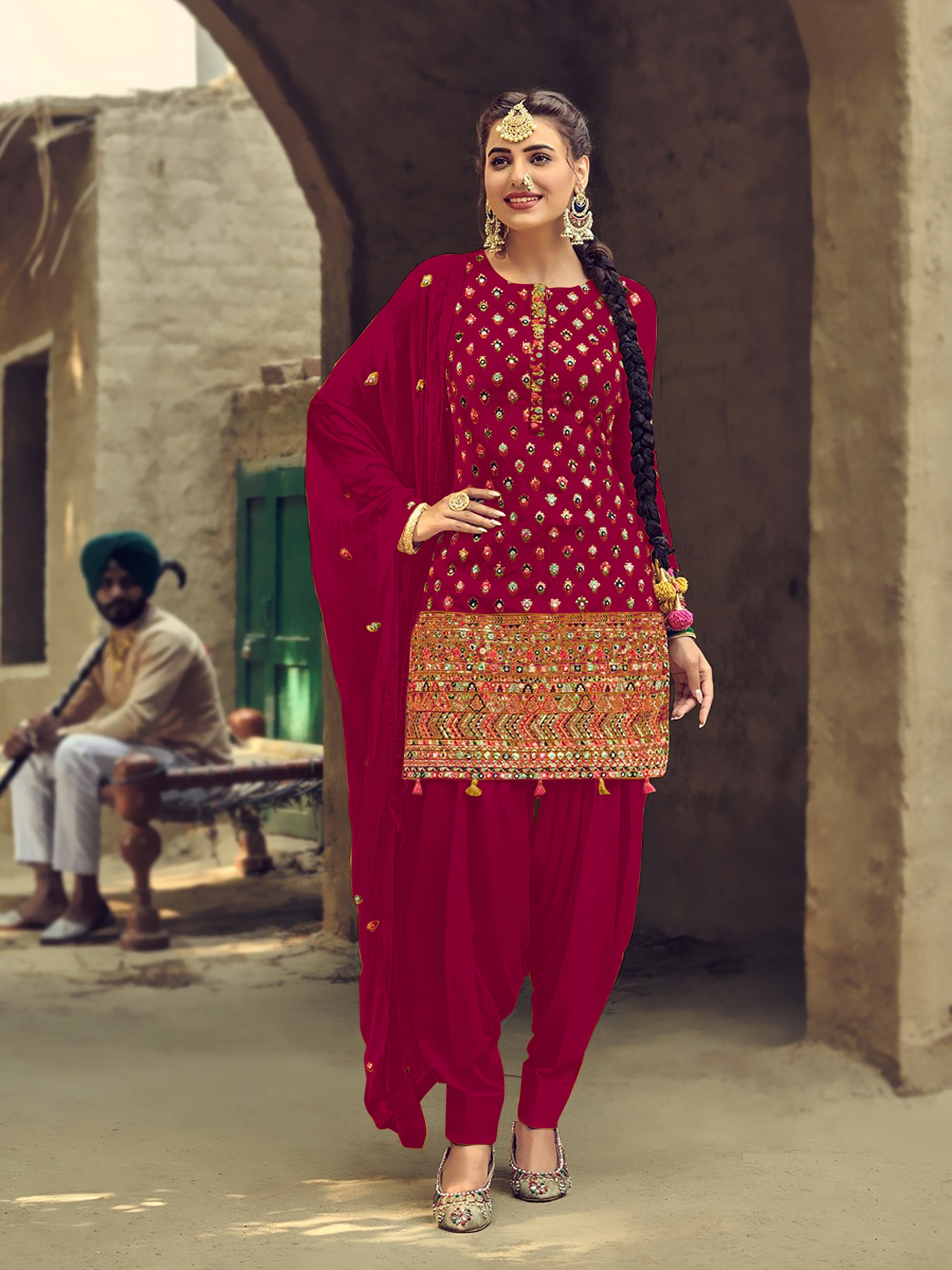 red patiyala dress Red and Gold Festive Patiyala Suit