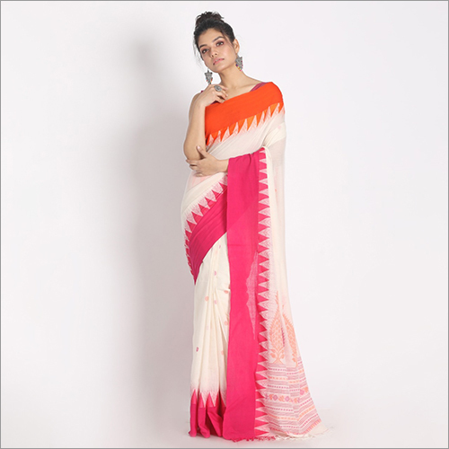 ऑफ व्हाइट लेडीज़ फैंसी कॉटन साड़ी