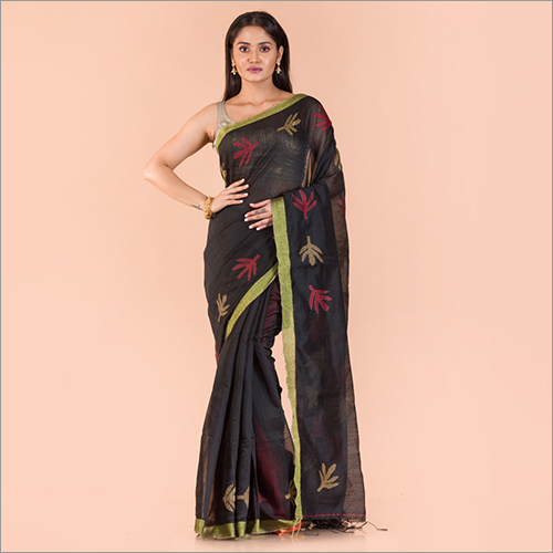 Ladies Fancy Handloom Saree - Cotton Silk, Elegant Black with Traditional Indian Style for All Seasons
