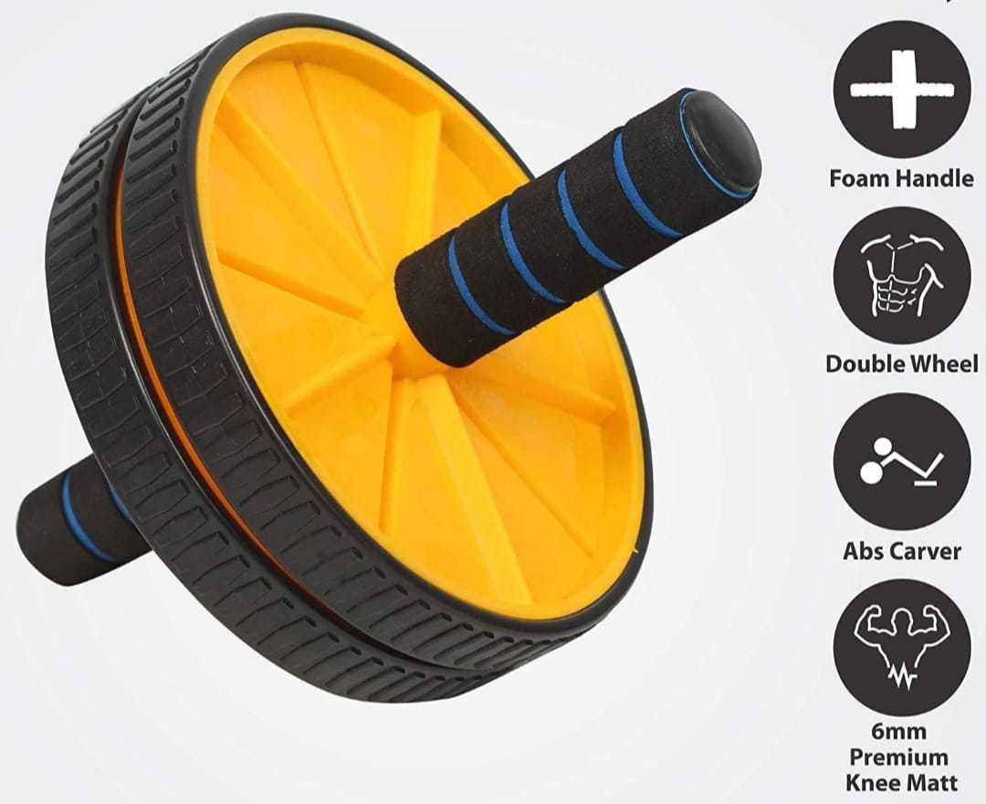 Abs Roller Wheel For Abs Workouts - Stainless Steel Rod, 14 Gauge Thickness, Adjustable | Dual Wheel Design, Easy-grip Wheels, Knee Pad Support