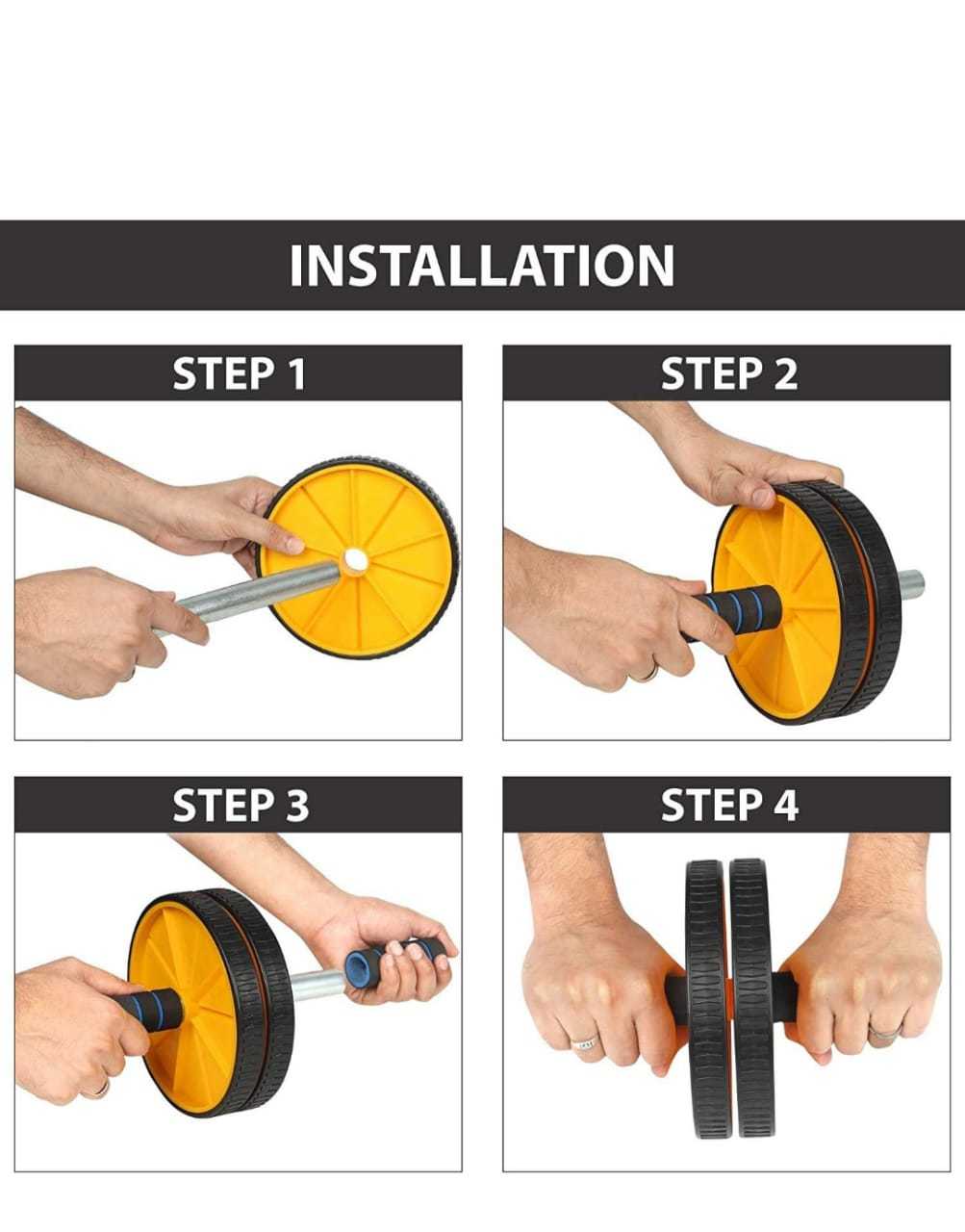 Abs Roller Wheel For Abs Workouts - Stainless Steel Rod, 14 Gauge Thickness, Adjustable | Dual Wheel Design, Easy-grip Wheels, Knee Pad Support
