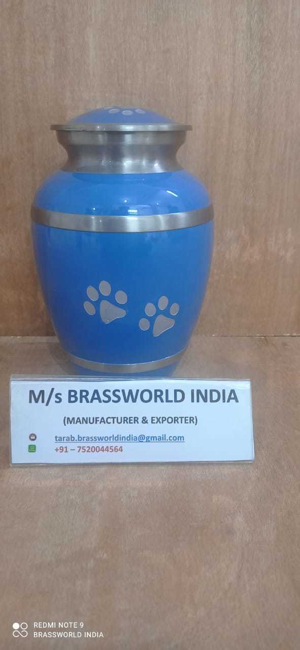 Brass Blue With Silver Pet Paw Pet Cremation Urn Funeral Supplies