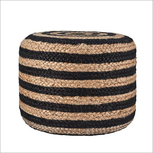 Designer Braided Pouf - Cotton Blend, 20x20 inches, Matte Black | Versatile for Home and Hotel Use, Ideal for Commercial Spaces