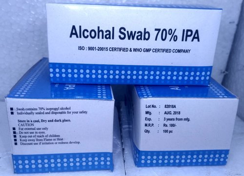 Alcohol Swab - Non Woven, 100 Pieces per Box | White, Disposable, Sterilized, ISO and WHO GMP Certified, Shelf Life: 3 Years