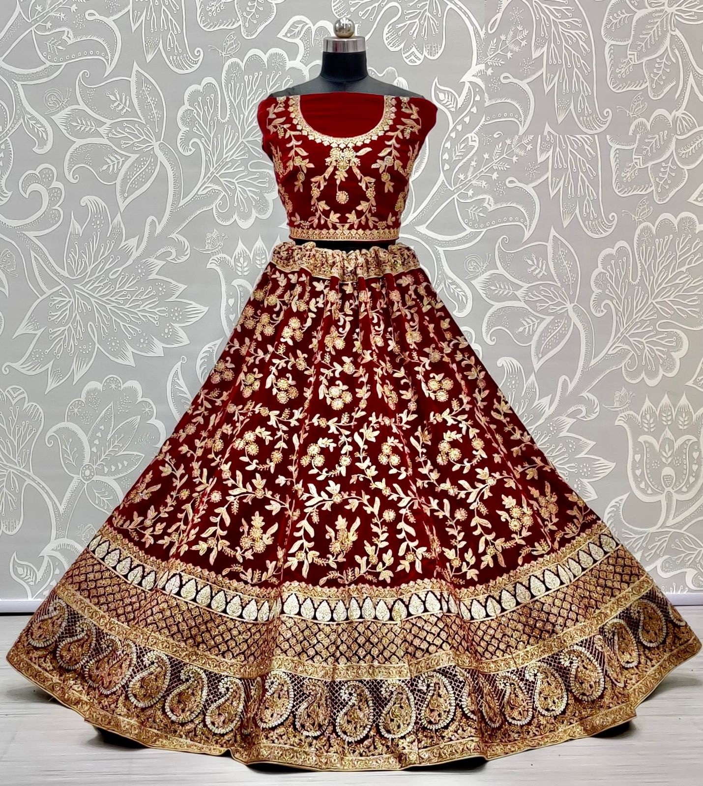 Sabyasachi Inspired Designer Lehenga - Embroidered Plus Size Outfit | Customized Ethnic Wear With Full Embroidery Work For Weddings And Festive Receptions