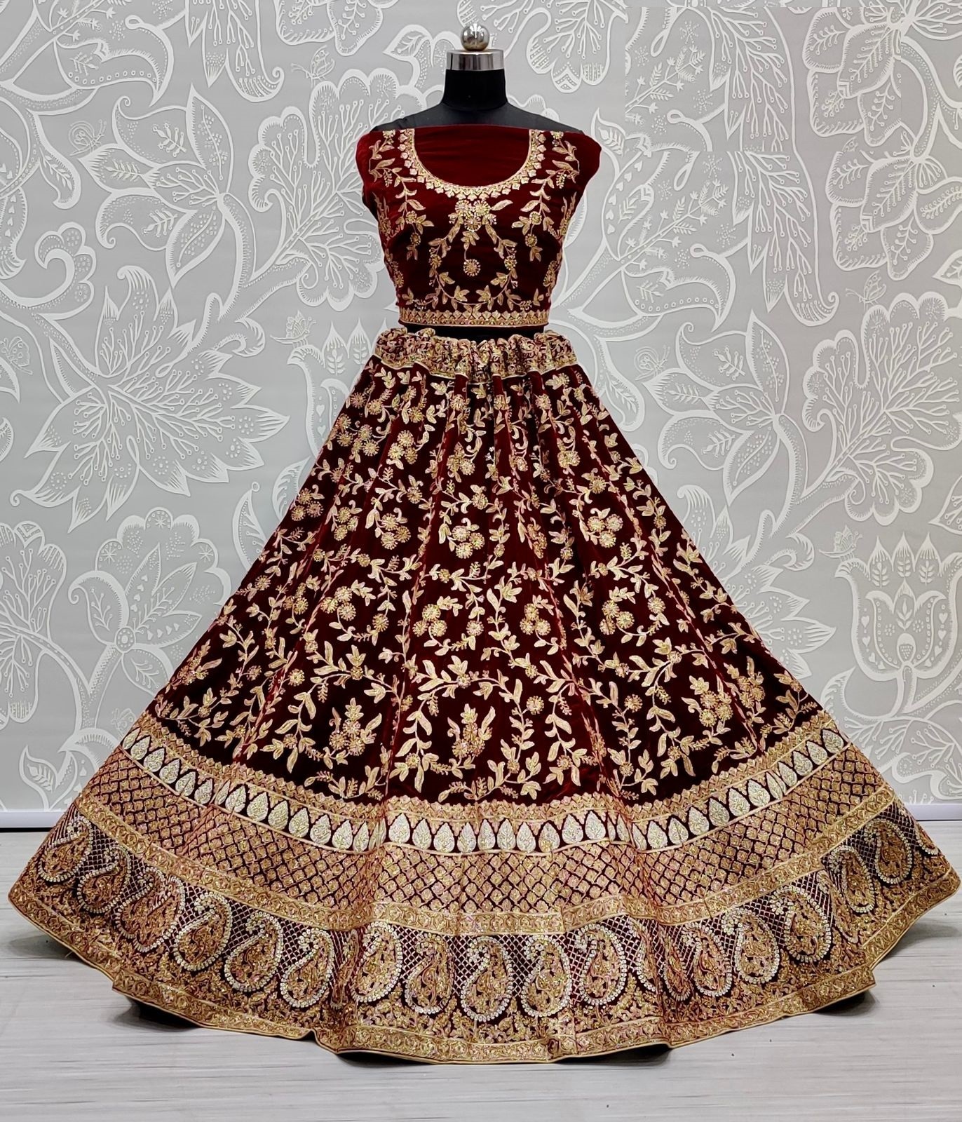 Sabyasachi Inspired Designer Lehenga - Embroidered Plus Size Outfit | Customized Ethnic Wear With Full Embroidery Work For Weddings And Festive Receptions