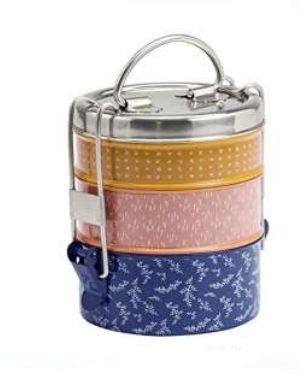 एसएस इनेमल प्रिंटेड क्लिप टिफिन