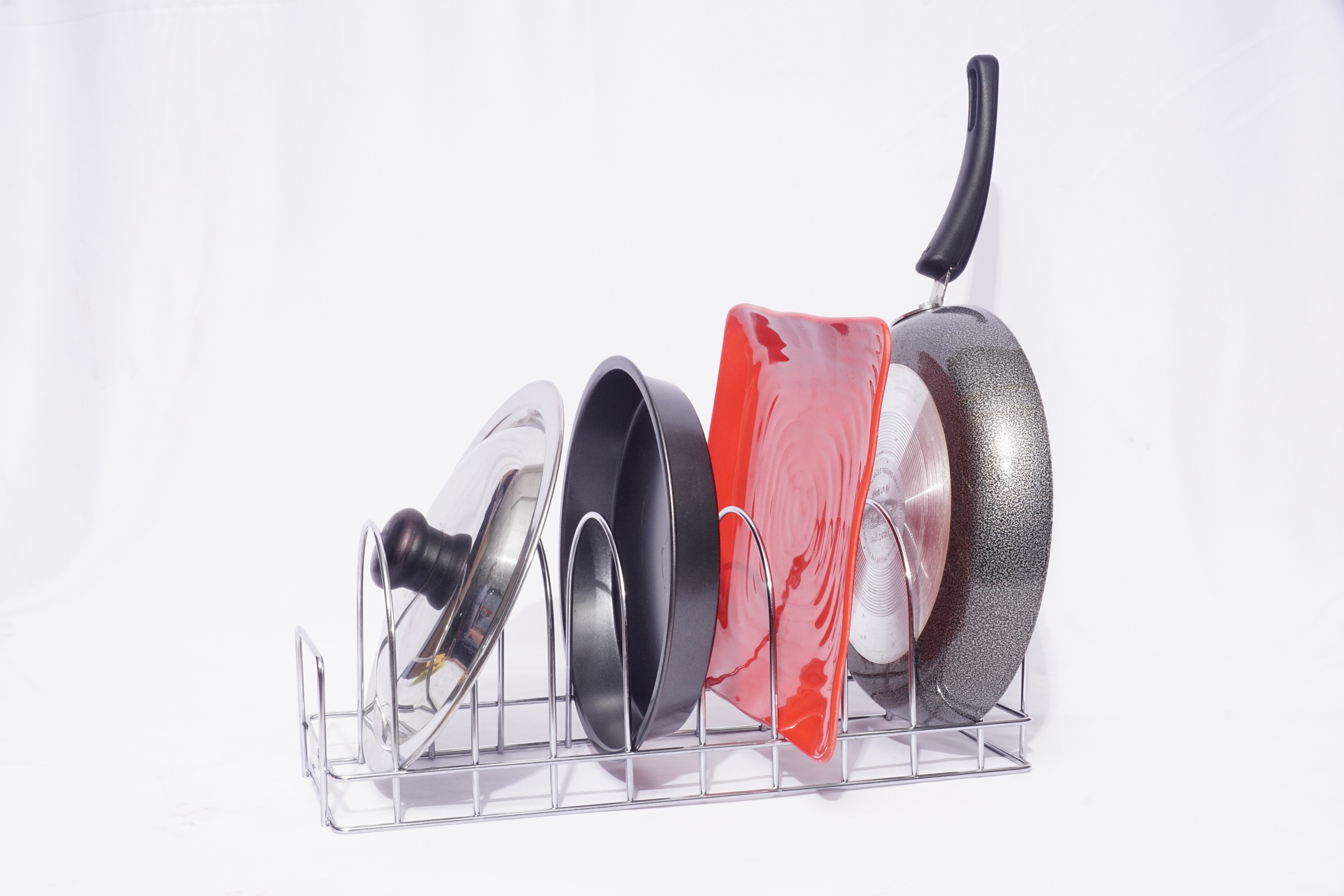 Ss Dish Racks - Stainless Steel, Small Size, Silver Color | 10 Storage Spaces Dish Stand, Stylish Kitchen Organizer For Pots And Bakeware
