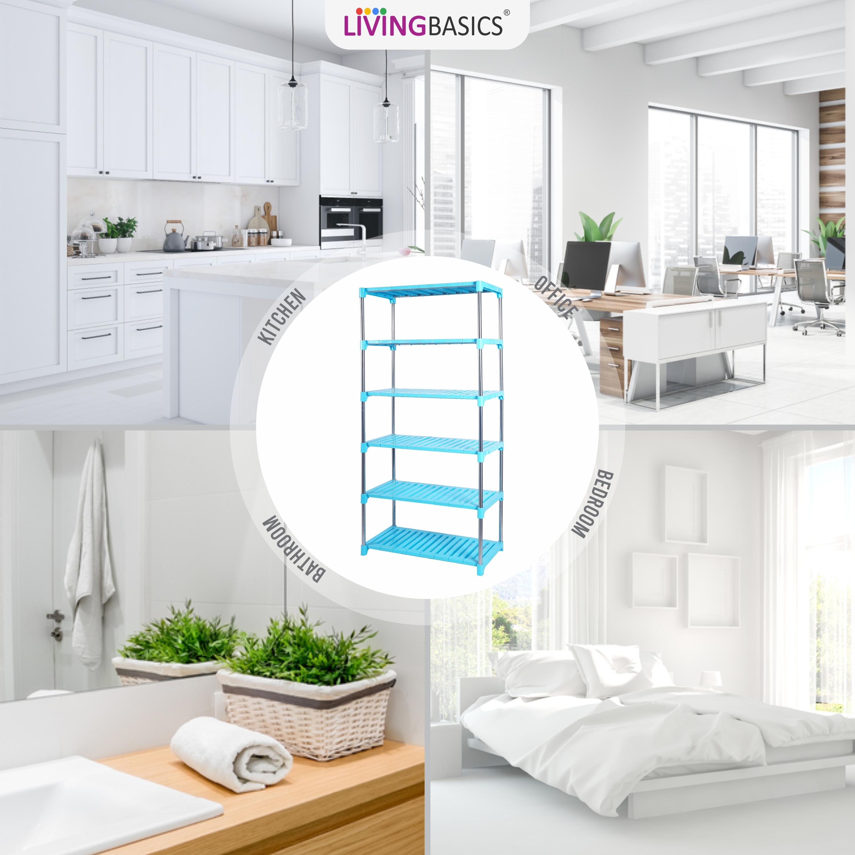 Kitchen Rack - Stainless Steel & Abs Plastic 6-layer Large Design In Cyan Blue - Versatile Storage For Kitchen Living Room Office And More