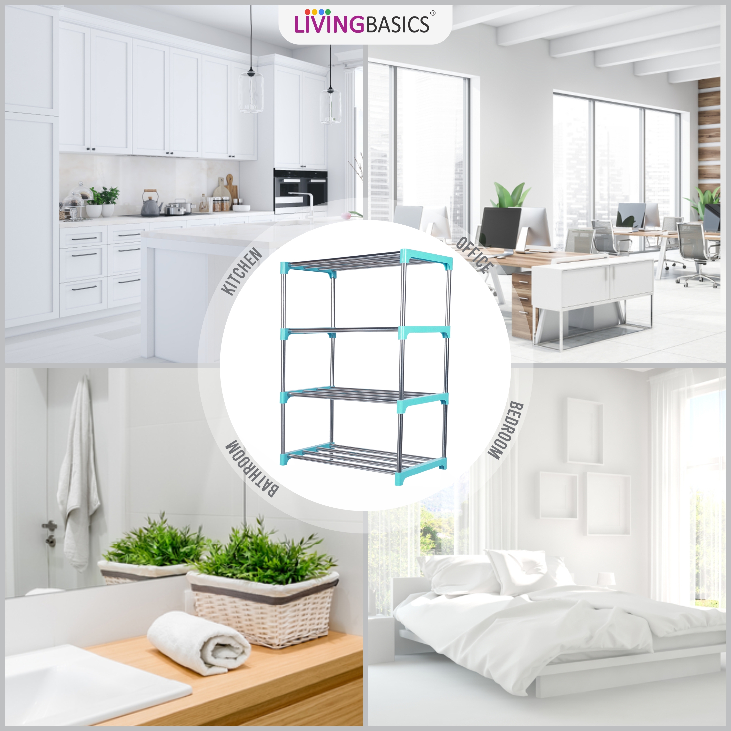 Cyan Blue 4 Layer Kitchen Racks