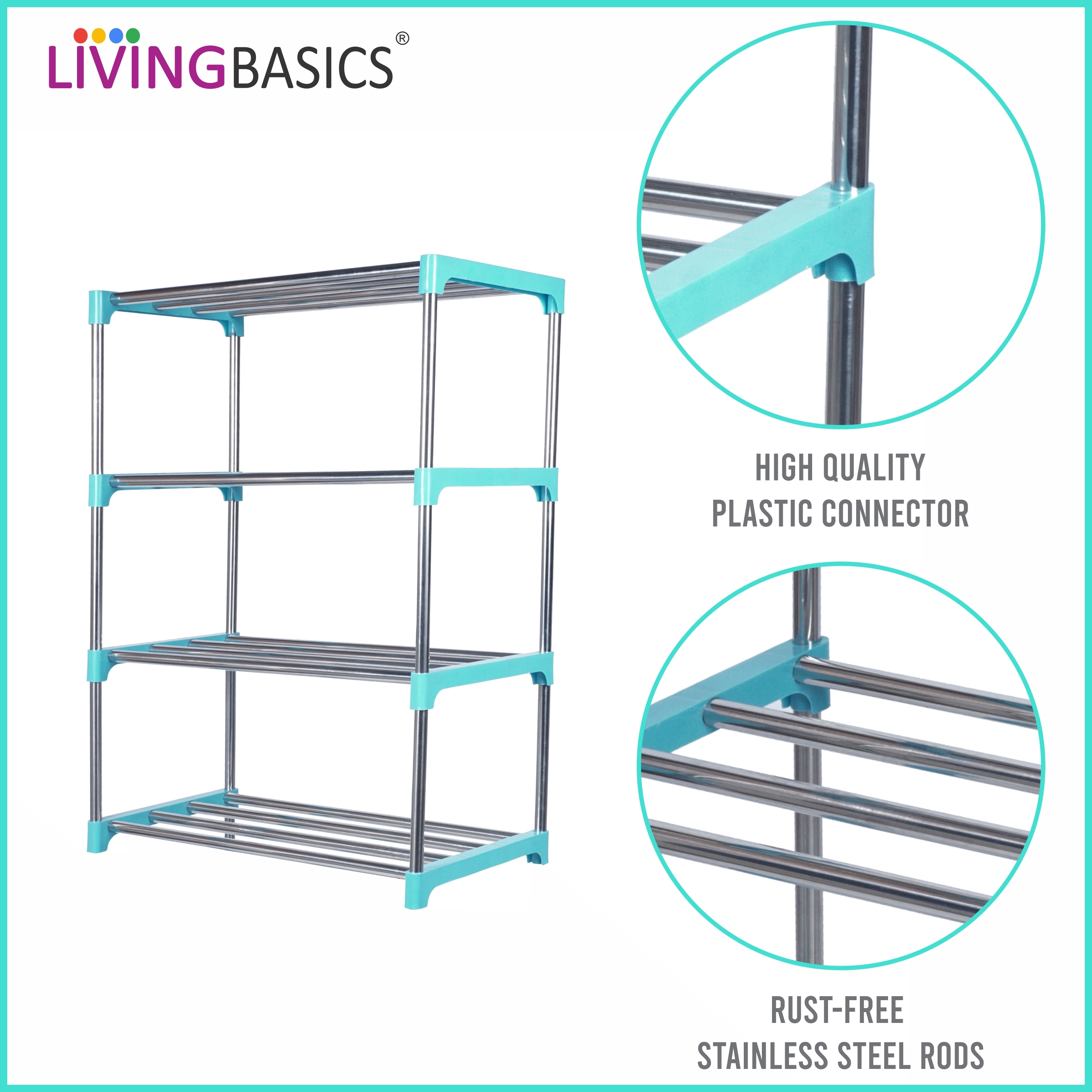 Cyan Blue 4 Layer Kitchen Racks