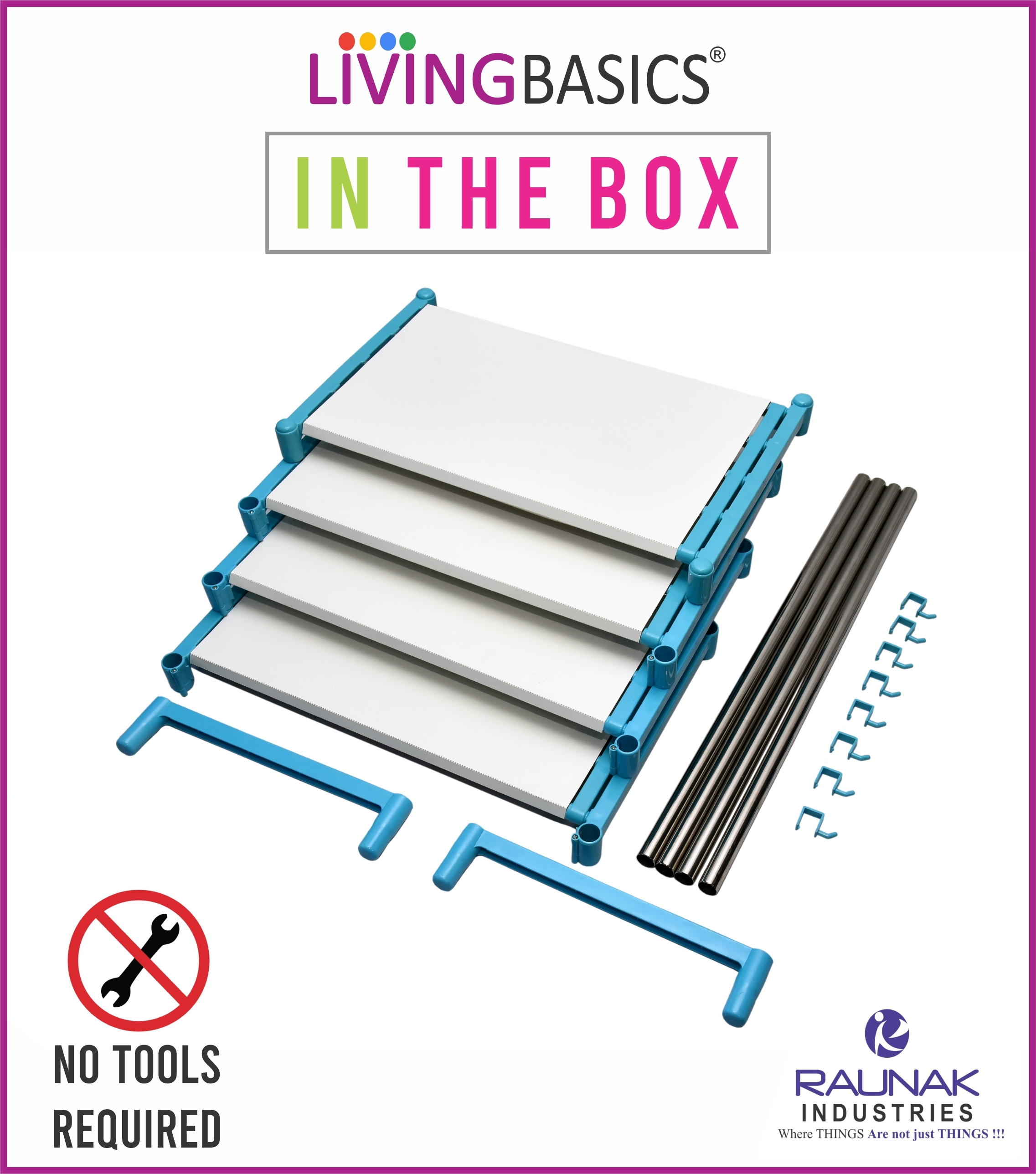 Portable Shoes Rack - Stainless Steel, 50x30x65 Cm, Cyan Blue | Durable, Uv Resistant, Water Resistant, Rust-free, 4-layer Design, No Assembly Required