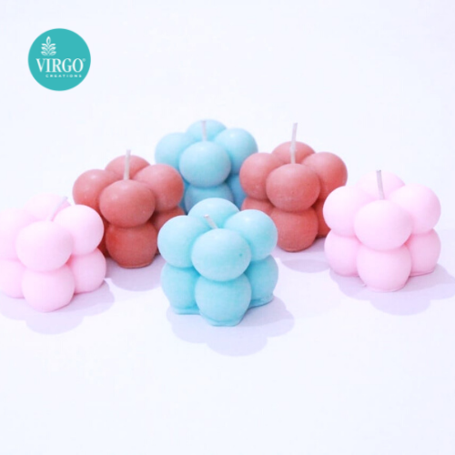 Mini Bubble Cube Scented Candles - Soy Wax, 3.8x3.8x3.8 Cm | Hand-poured, Multi-colored Baby Pink, Light Blue, Peach, 3-4 Hours Burning Time, Perfect For Home Decoration And Gifts