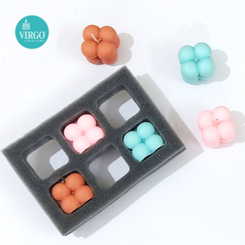 Mini Bubble Cube Scented Candles - Soy Wax, 3.8x3.8x3.8 Cm | Hand-poured, Multi-colored Baby Pink, Light Blue, Peach, 3-4 Hours Burning Time, Perfect For Home Decoration And Gifts