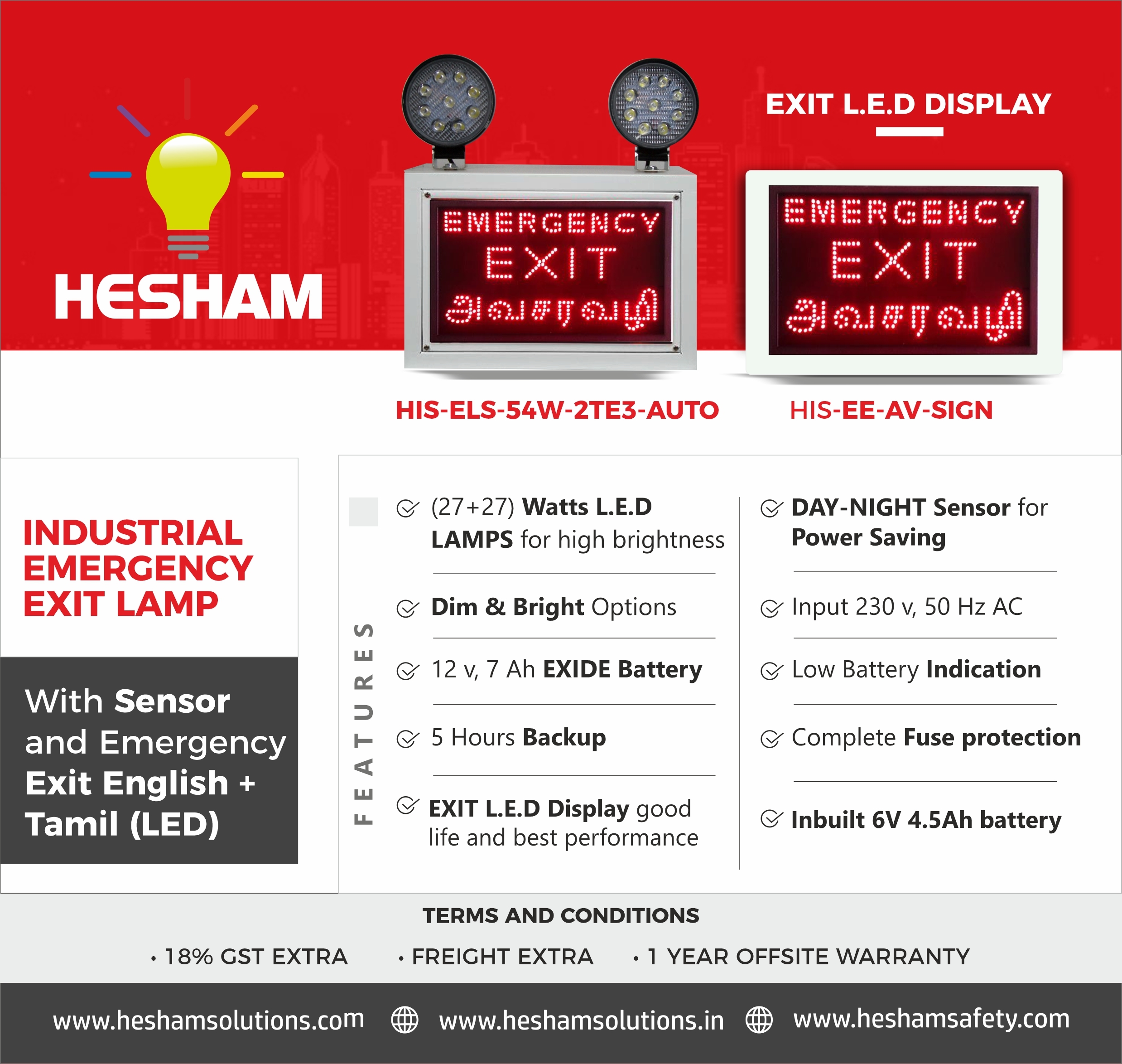 Emergency Exit Light - Waterproof Aluminum Ip65, 230v Ac Voltage With 12v 7ah Battery And 7-hour Charging Time