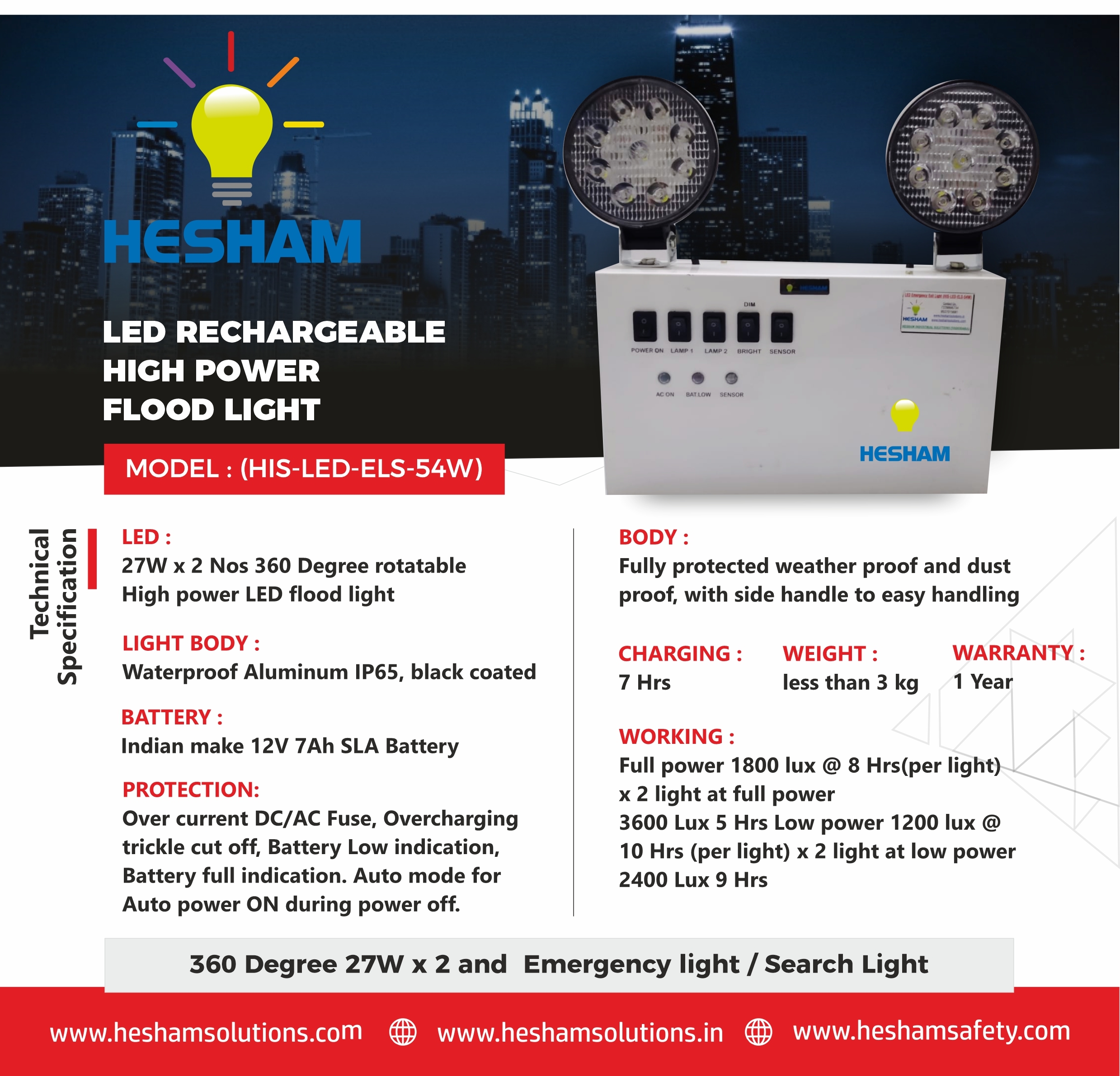 Emergency Exit Light - Waterproof Aluminum Ip65, 230v Ac Voltage With 12v 7ah Battery And 7-hour Charging Time