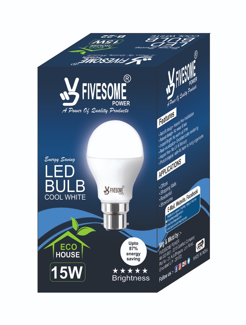 Led Bulb - Aluminium Body, Round Shape, Cool Day White Color | Ip55 Rated, 5-50 Watt Power, 220 Volt Input, 1-year Warranty