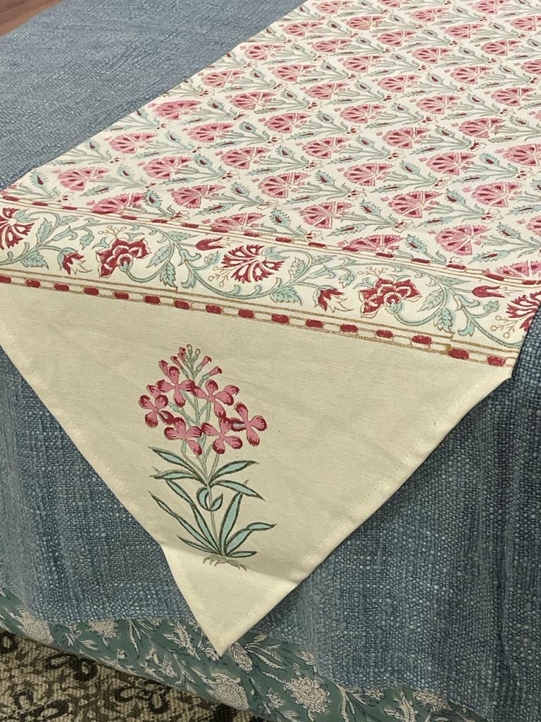 Cotton Hand Block Printed Table Runner - 14x72 Inches, Multicolor Floral & Nature Design | Ethically Handcrafted, Easy To Wash, Perfect For Banquets, Home, And Weddings