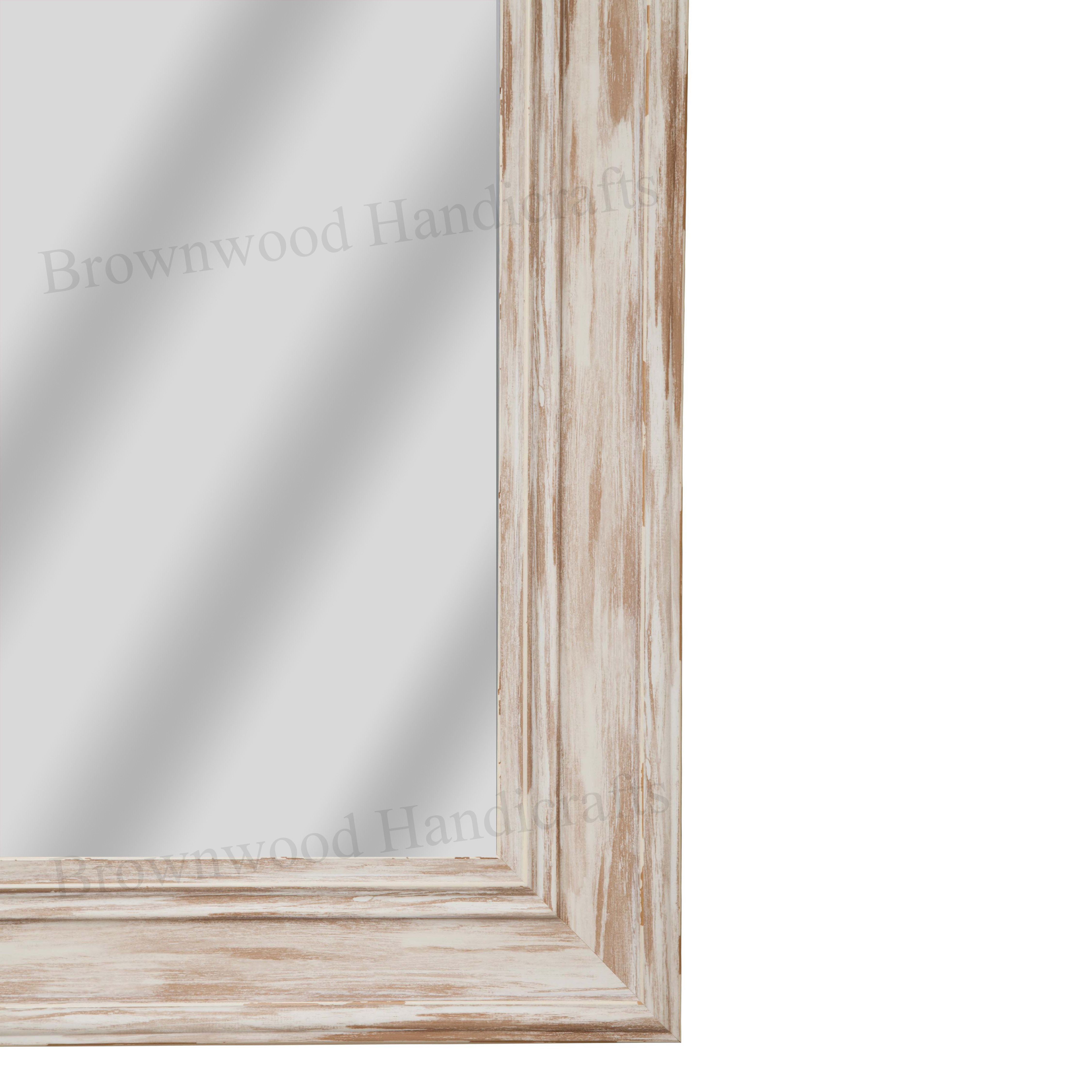 Wooden Mirror Frame - Wood, 36 X 30 Inch, Distressed White | Antique Imitation, Hand Carved, Painted, Polished For Home Decoration