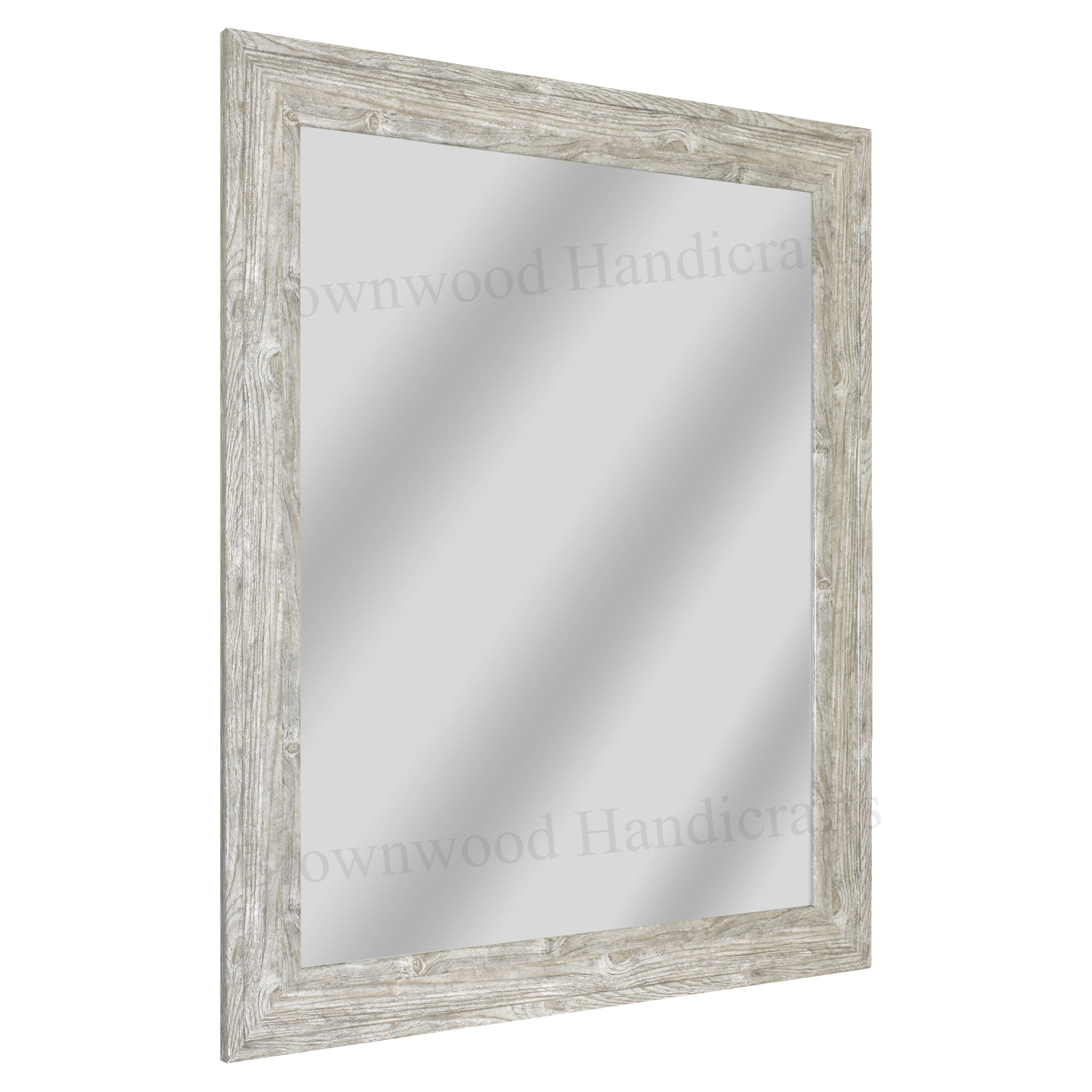 Hand Carved Wooden Mirror Frame - 33 X 27 Inches | Antique Imitation Style, Natural Pine Wood, Polished Finish