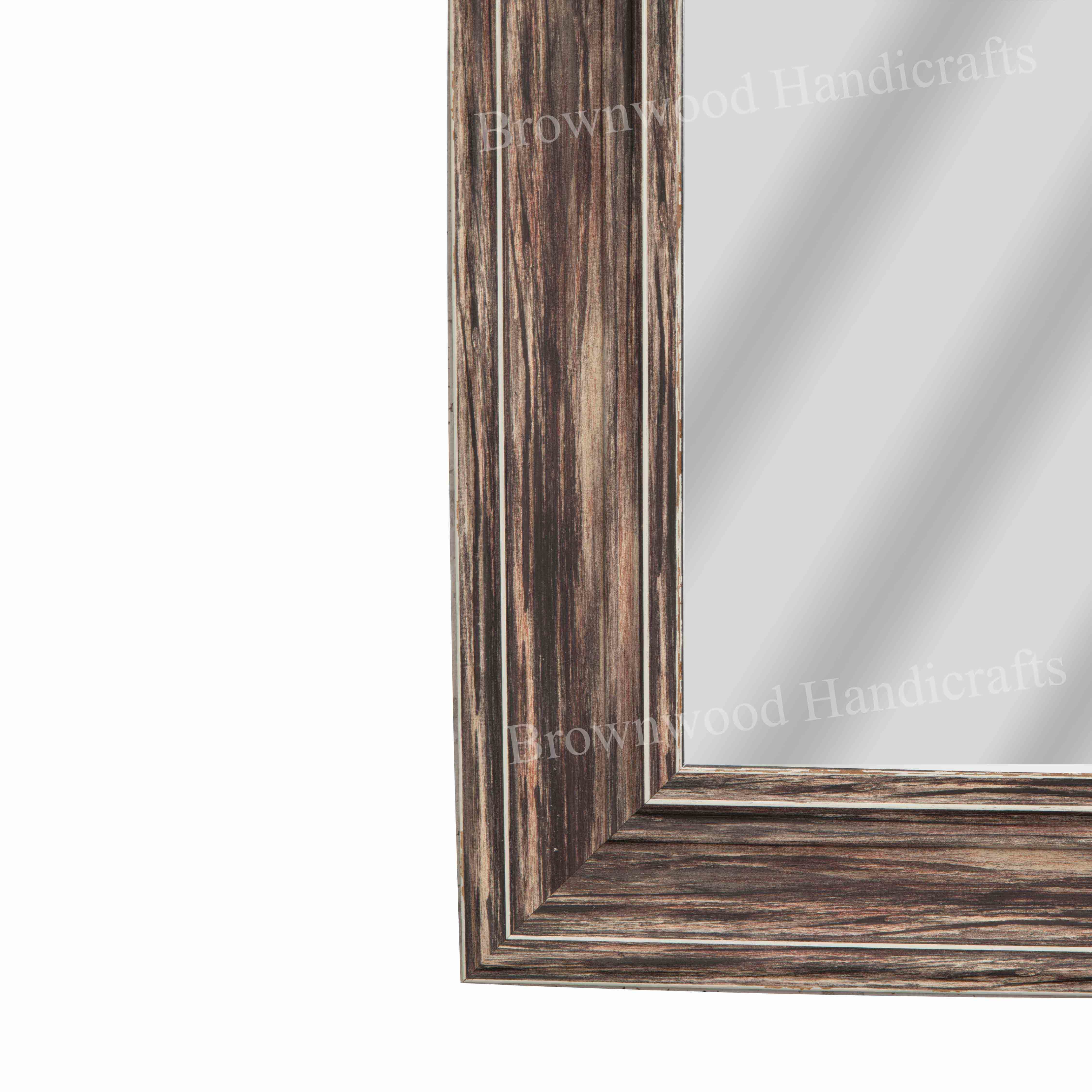 Wooden Mirror Frame - 36 X 30 Inch, Distressed White Color - Beautiful Hand Carved Design, Antique Imitation With Polished Finish