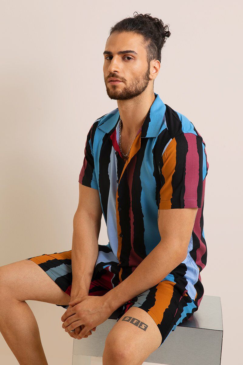 Men's Night Suit - Imported Stretchable Fabric Half Sleeve Shirt With Pocket And Free Size Shorts Breathable And Washable Design