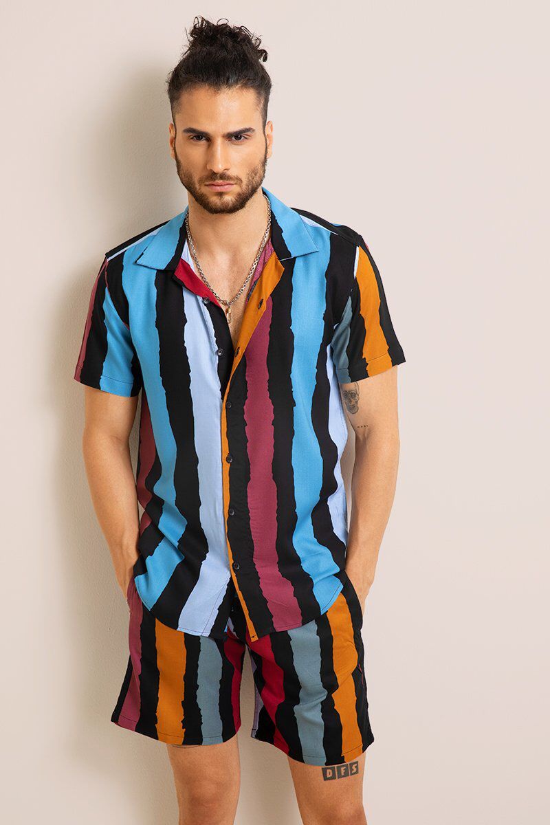 Men's Night Suit - Imported Stretchable Fabric Half Sleeve Shirt With Pocket And Free Size Shorts Breathable And Washable Design