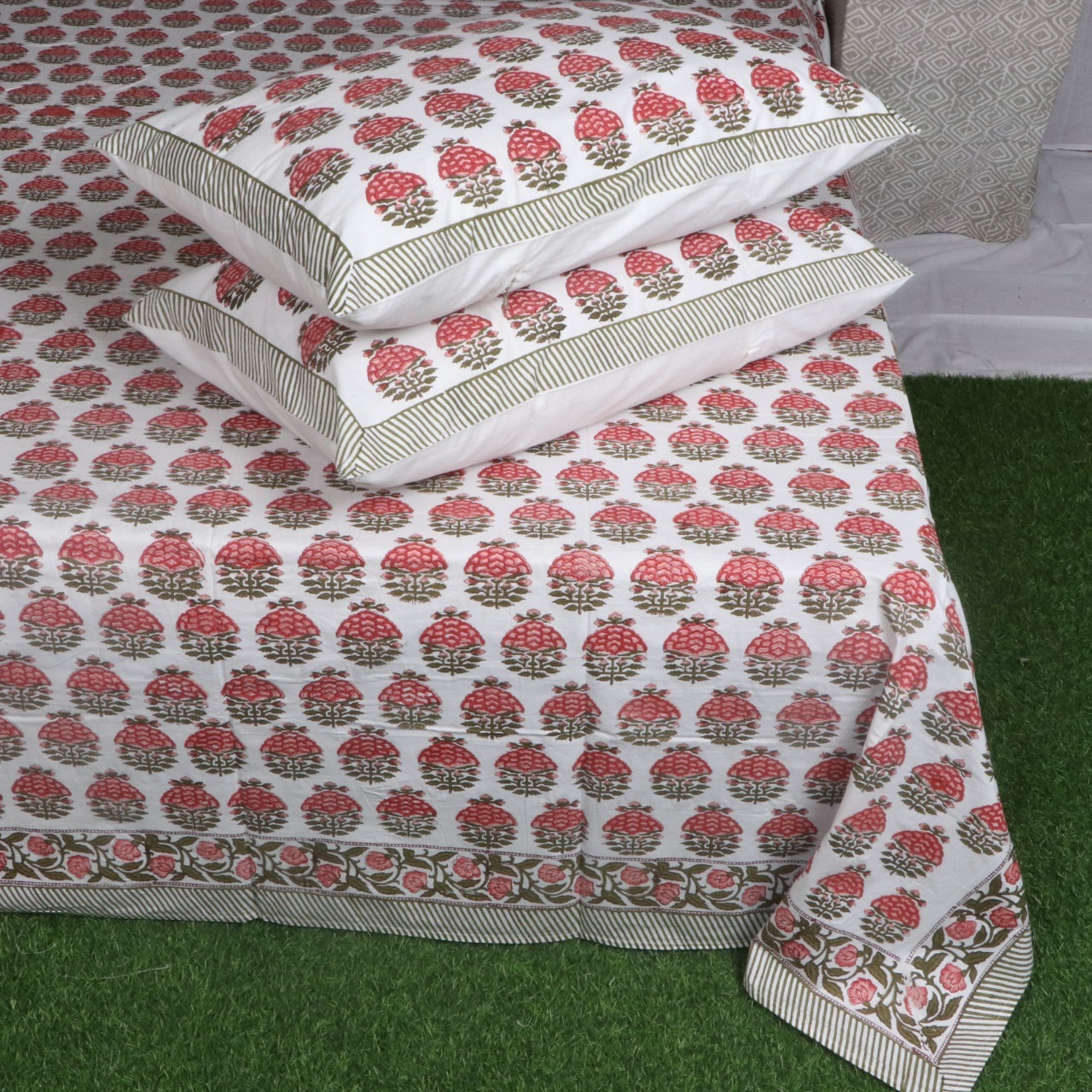 Multi Hanblock Printed Cotton Bedsheets