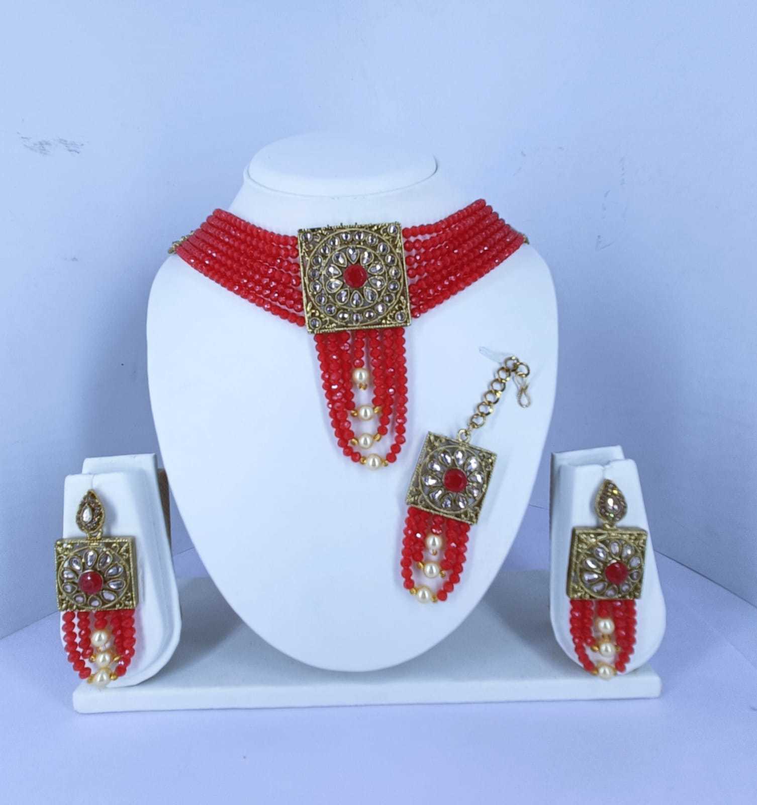 Choker Necklace - Glass With Crystal Embellishments | Unisex Imitation Jewelry Set For Anniversary, Engagement, Gift, Party, Wedding