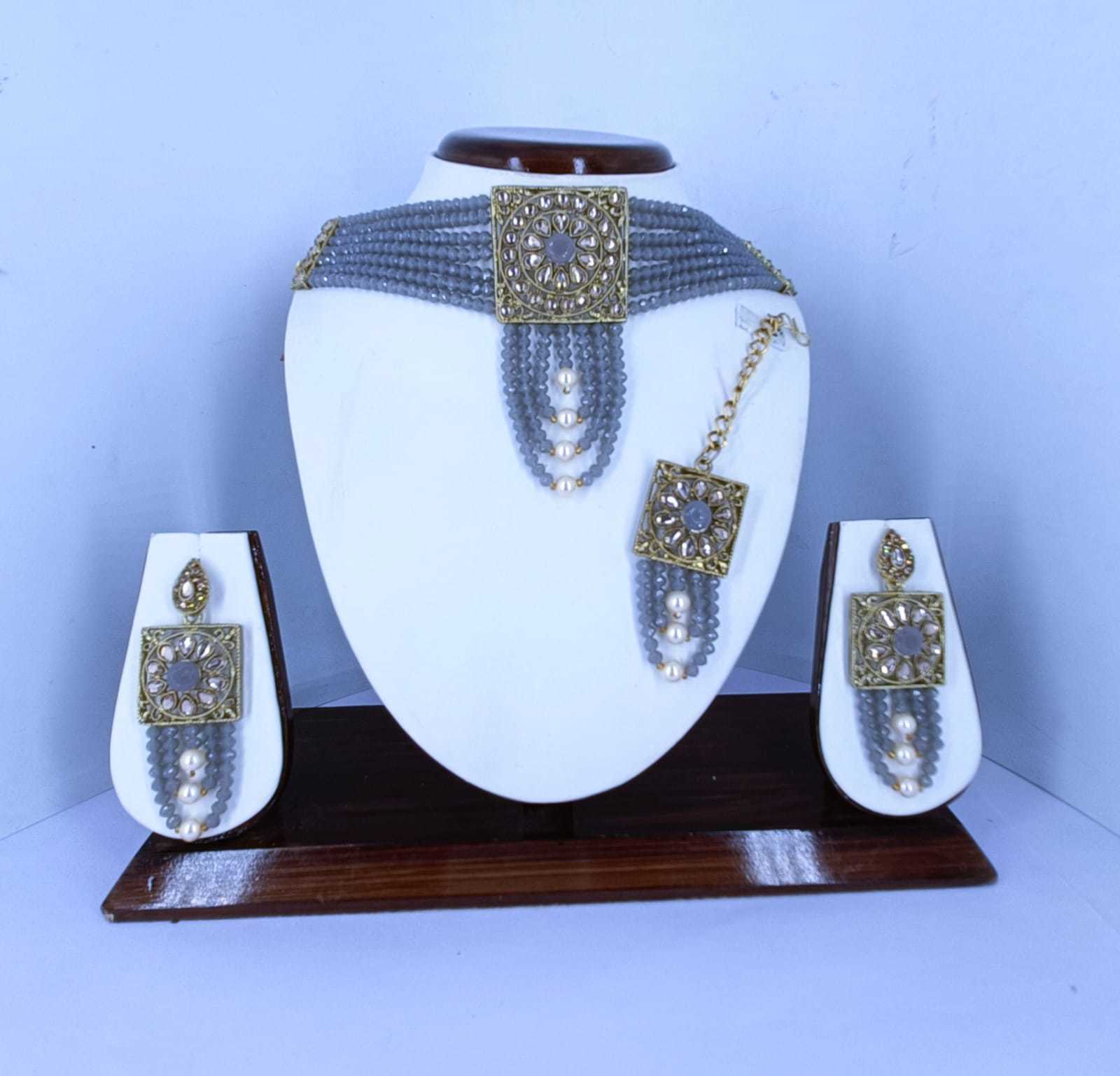 Choker Necklace - Glass With Crystal Embellishments | Unisex Imitation Jewelry Set For Anniversary, Engagement, Gift, Party, Wedding