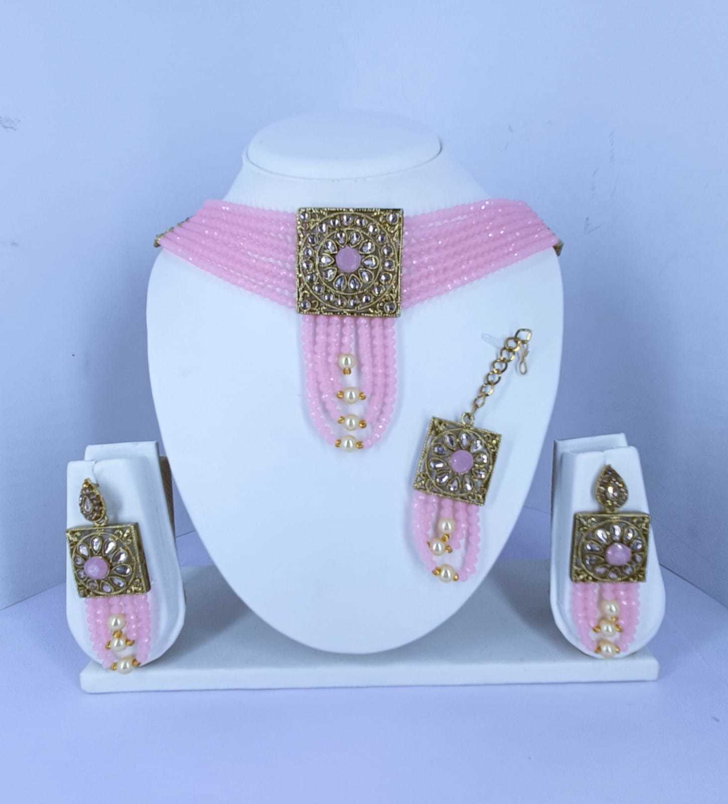 Choker Necklace - Glass With Crystal Embellishments | Unisex Imitation Jewelry Set For Anniversary, Engagement, Gift, Party, Wedding