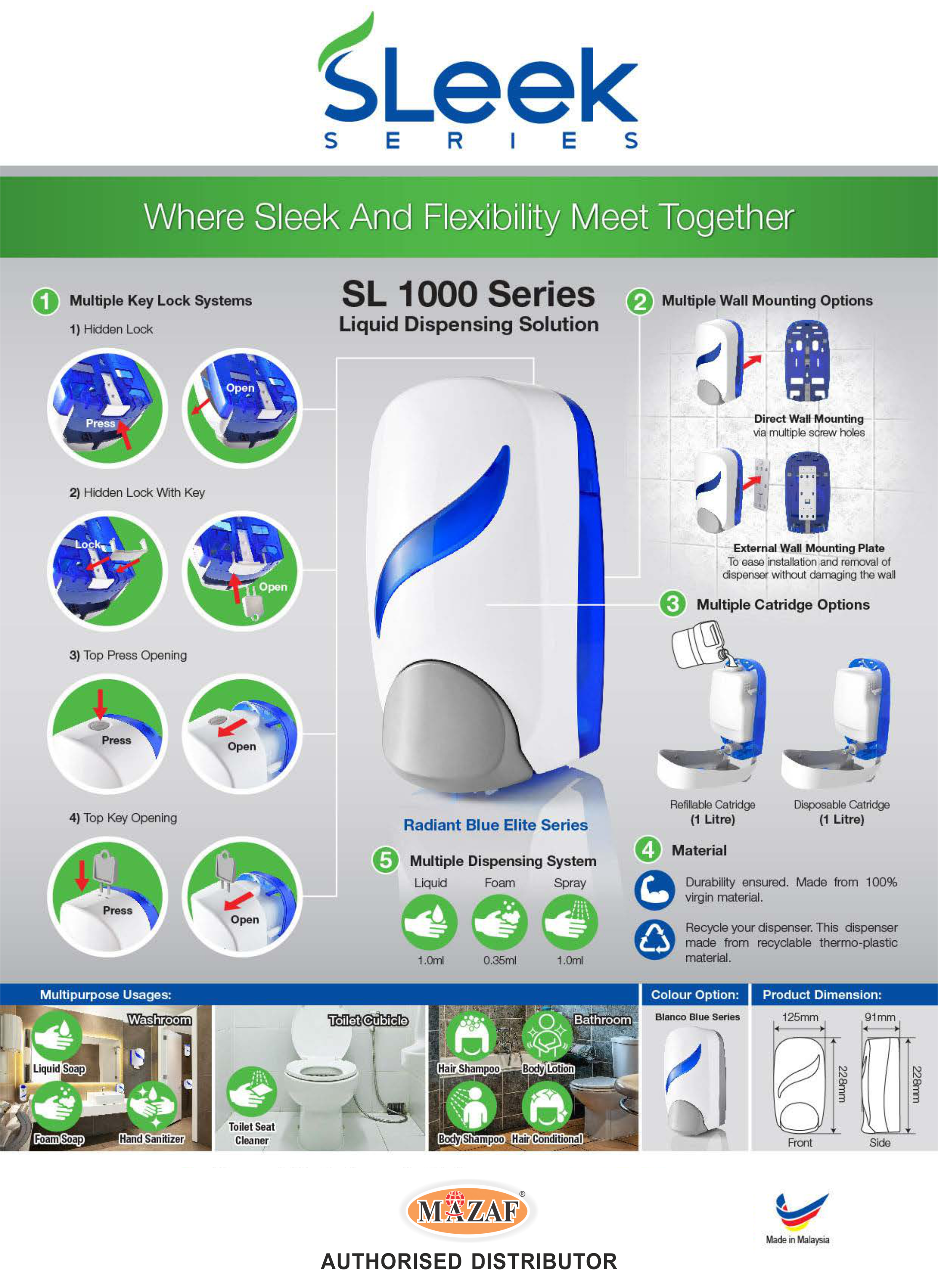 Sl-1000 Liquid Dispensing System - Soap And Foam Dispenser - Color: White